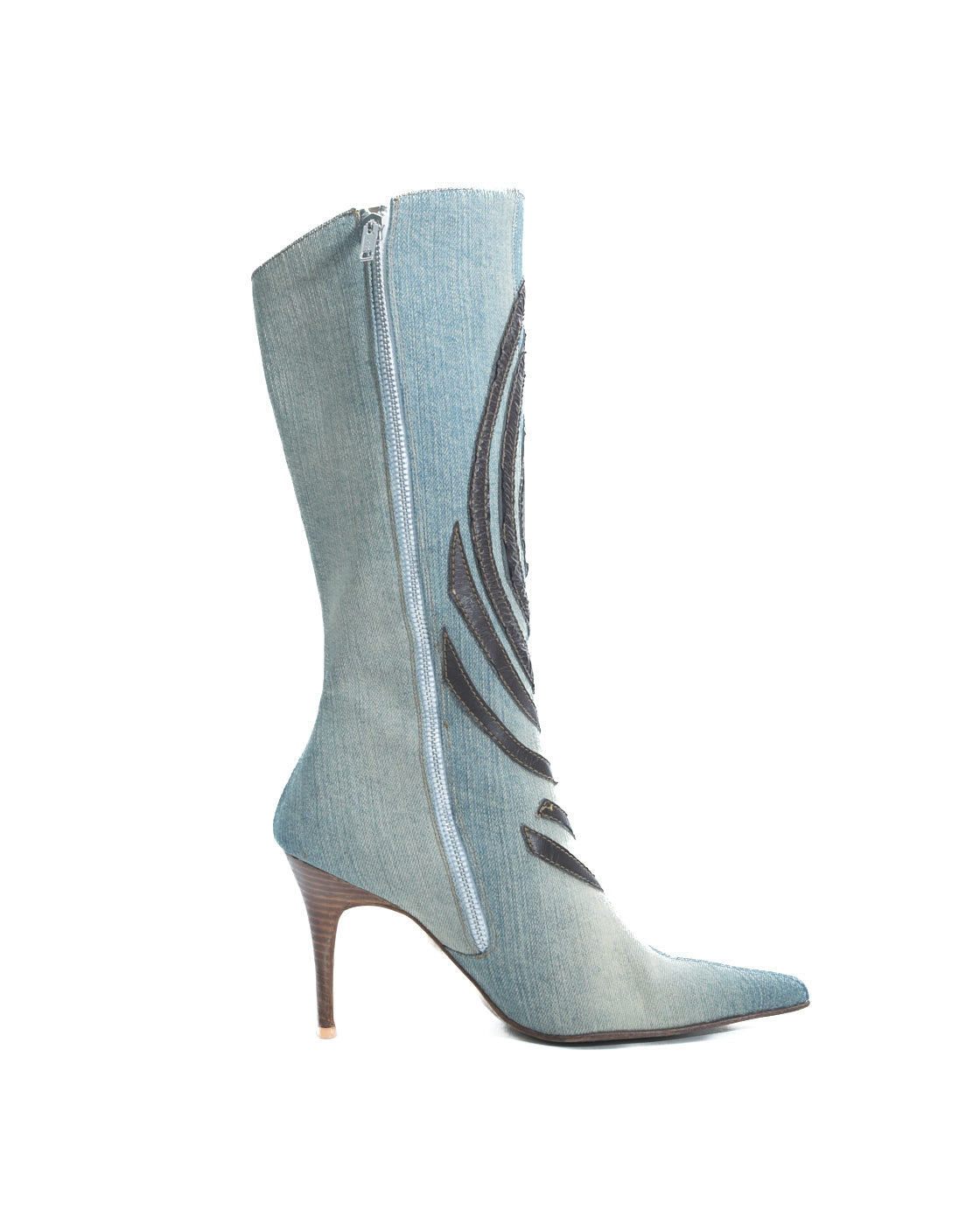 light blue swirl denim boots