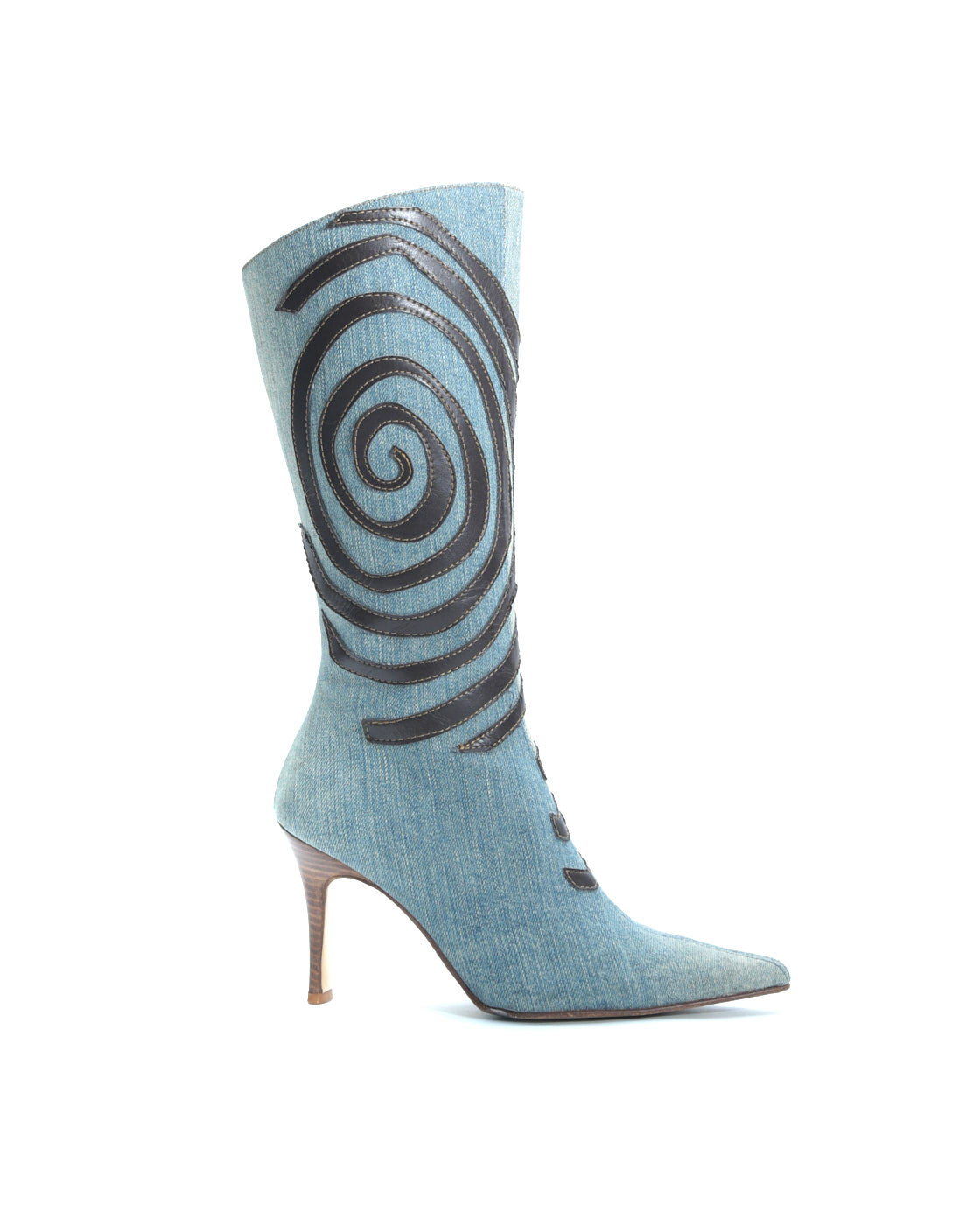 light blue swirl denim boots