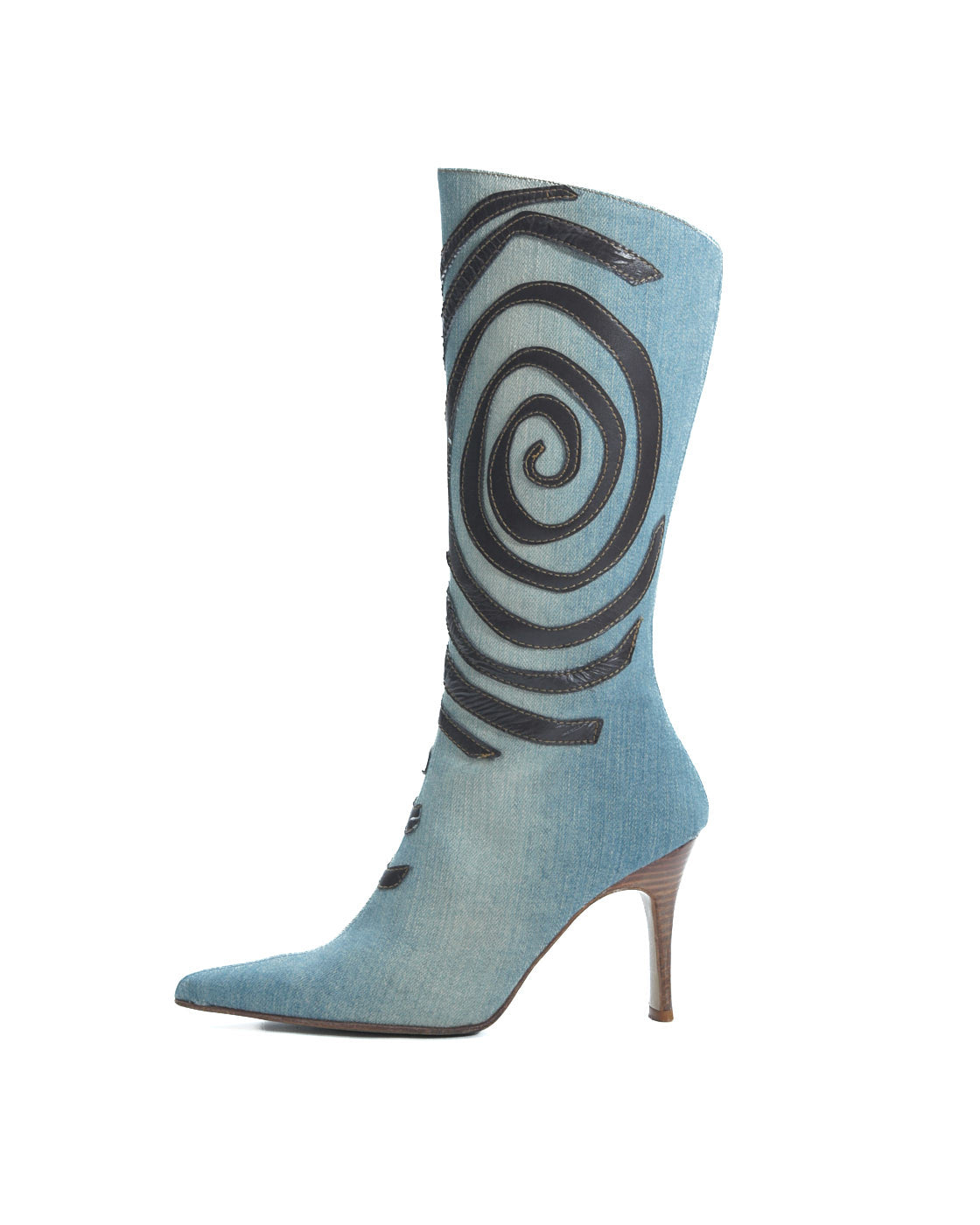 light blue swirl denim boots