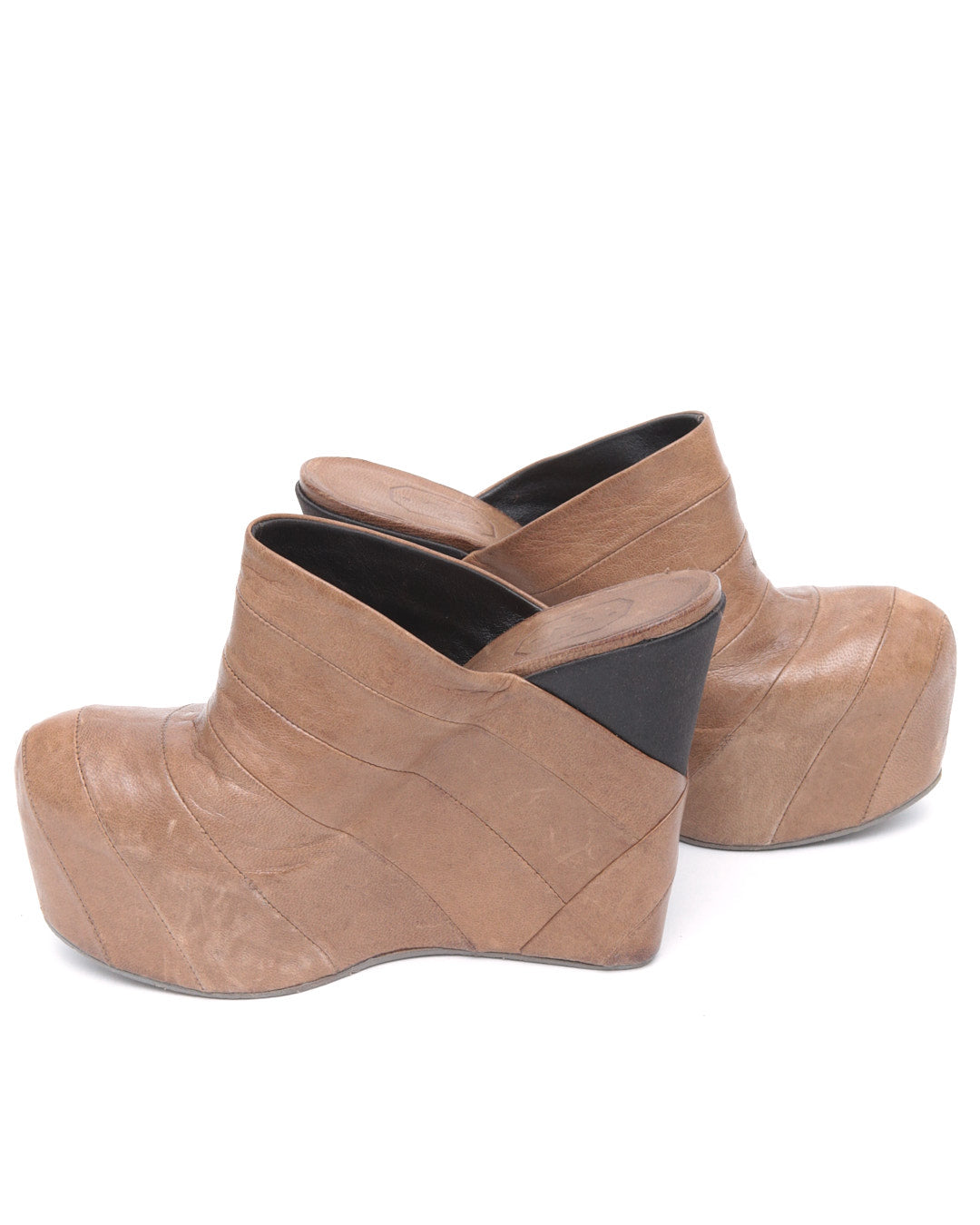 light brown chunky leather wedges