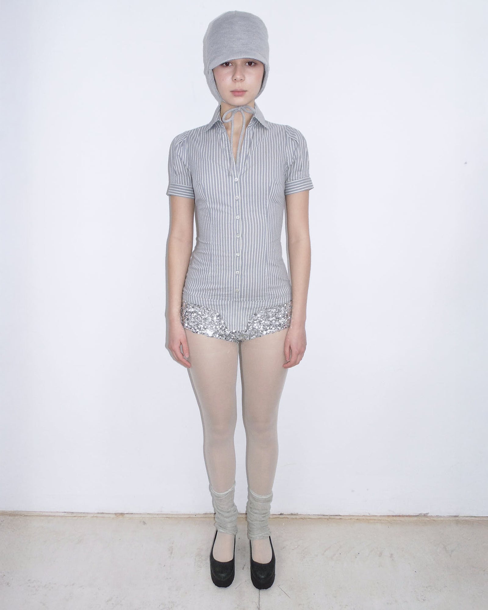 light grey pinstriped body shirt