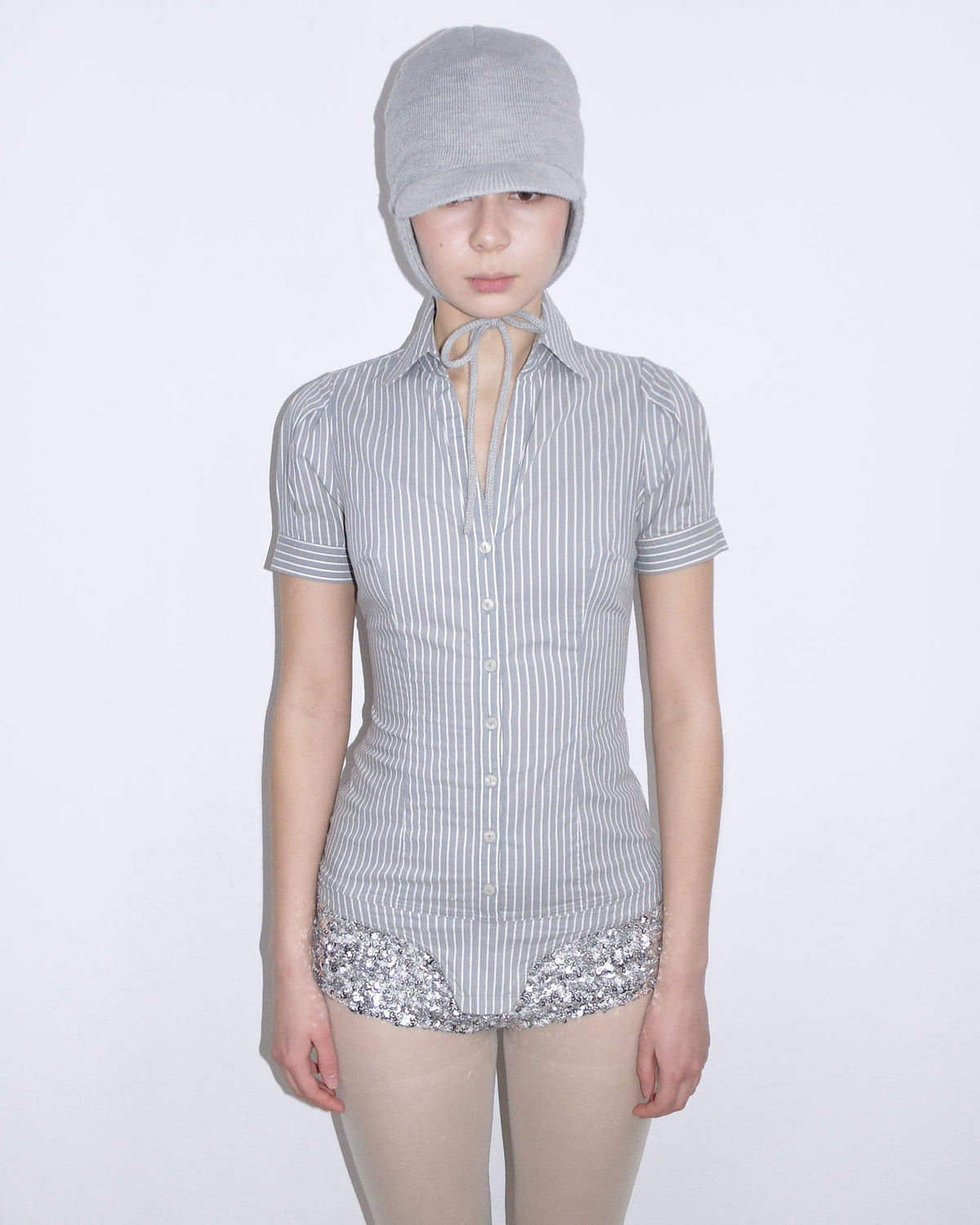 light grey pinstriped body shirt