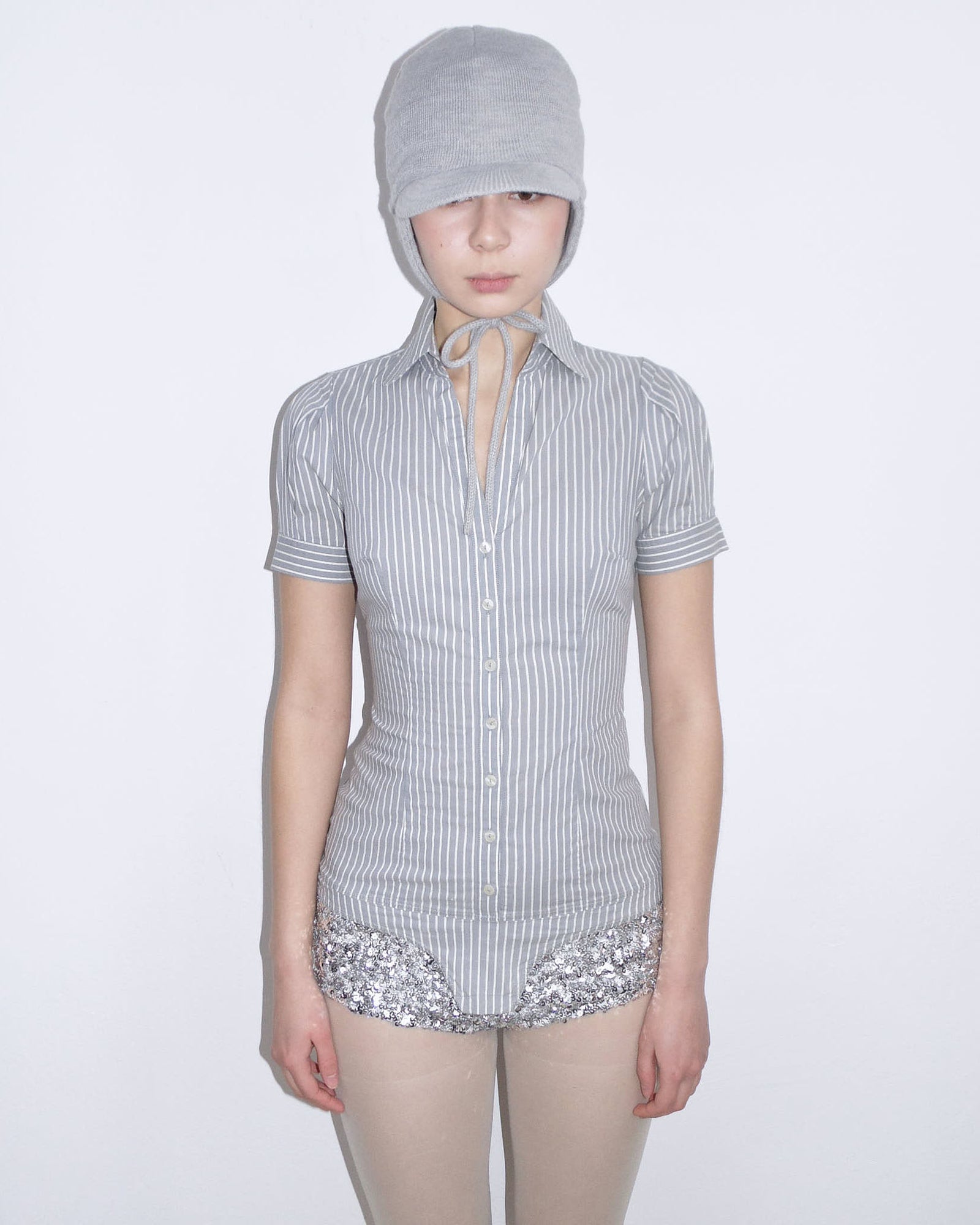 light grey pinstriped body shirt