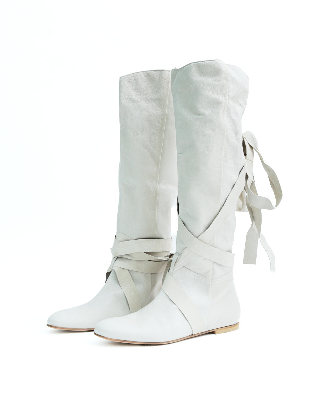 white bondage leather boots