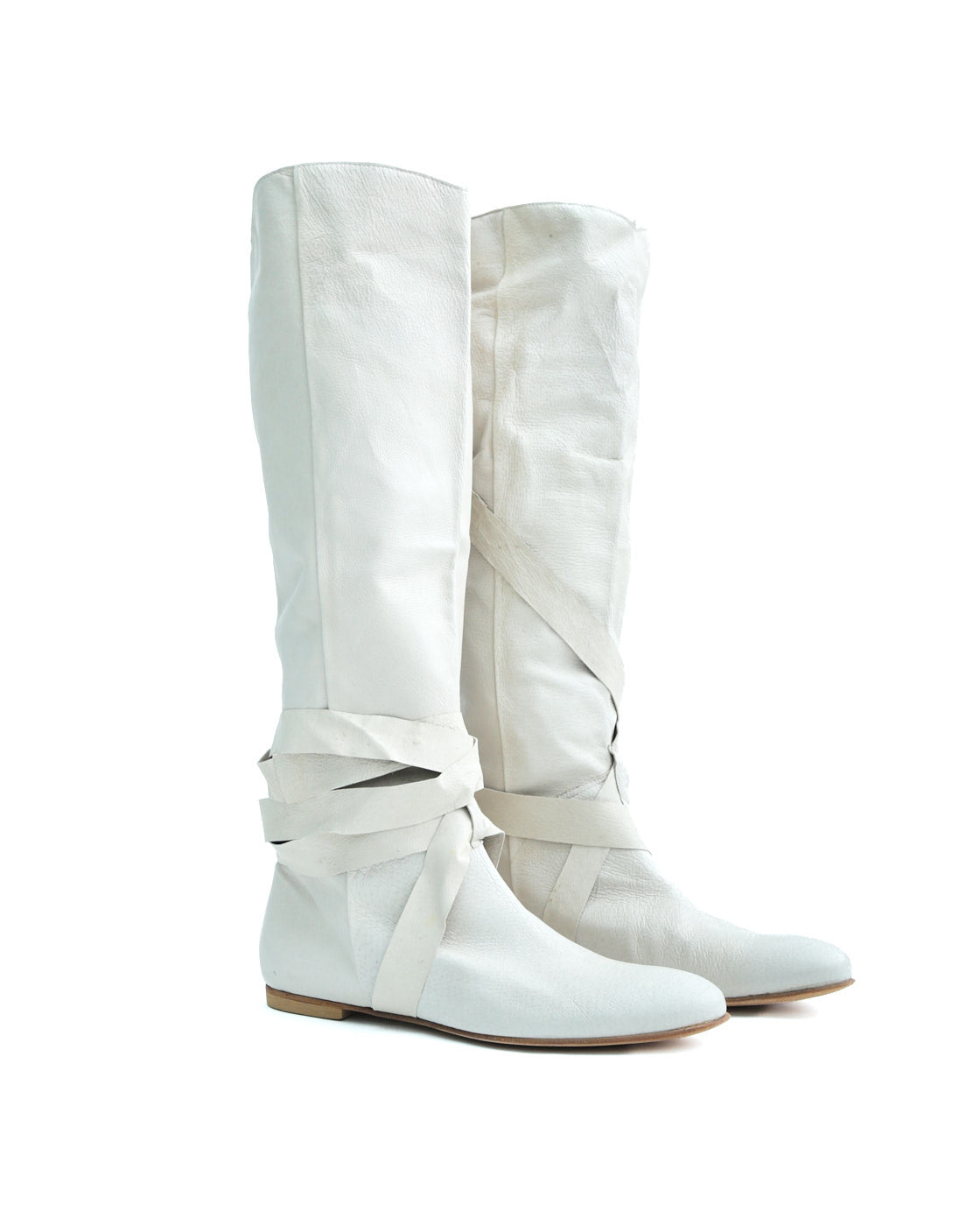 white bondage leather boots