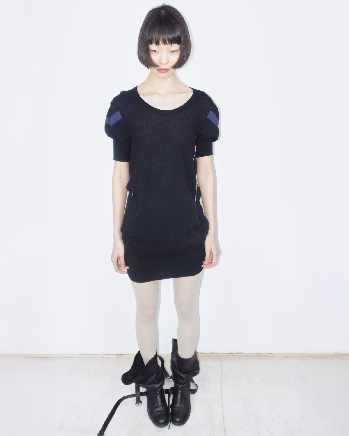 knit puff mini dress