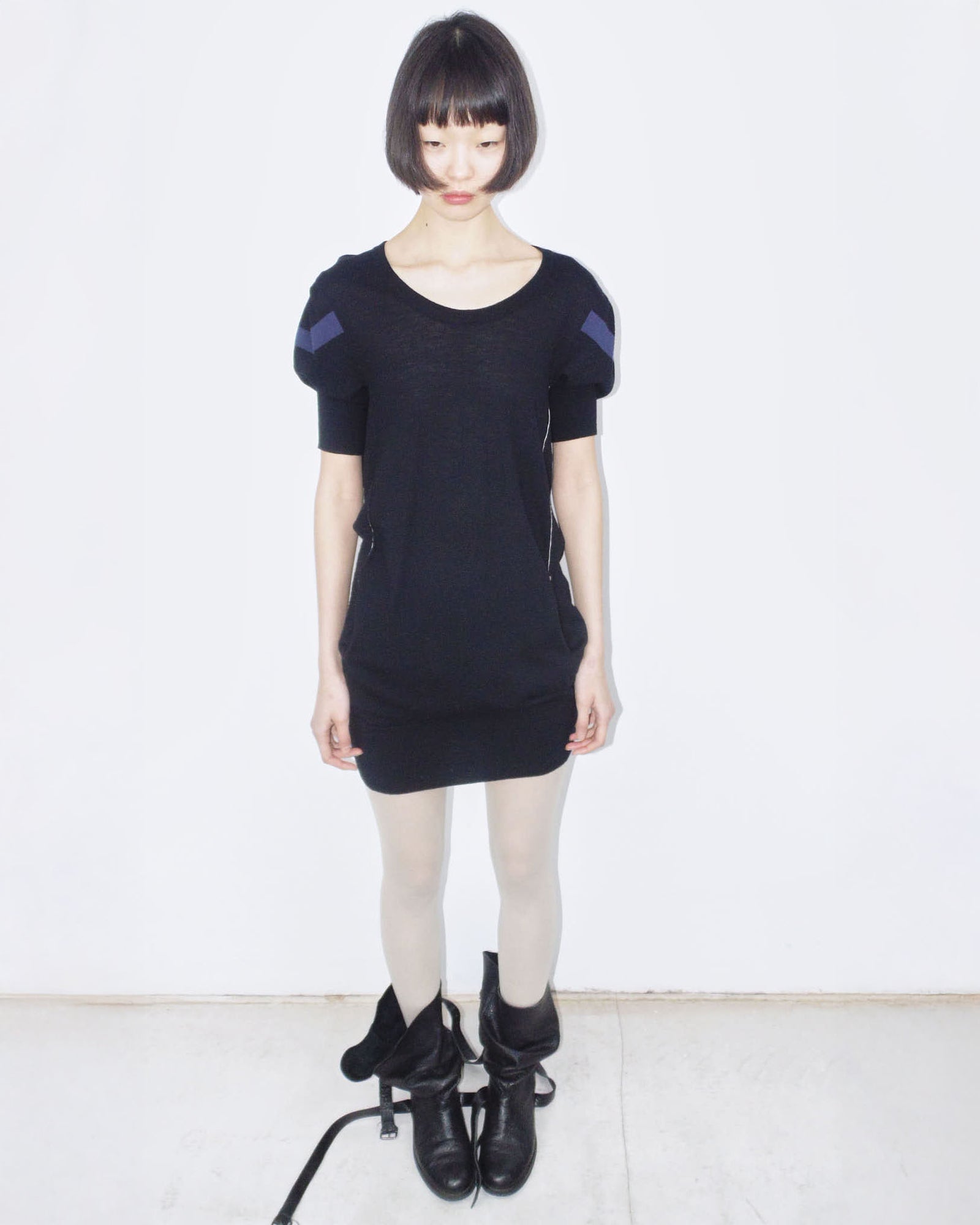 knit puff mini dress