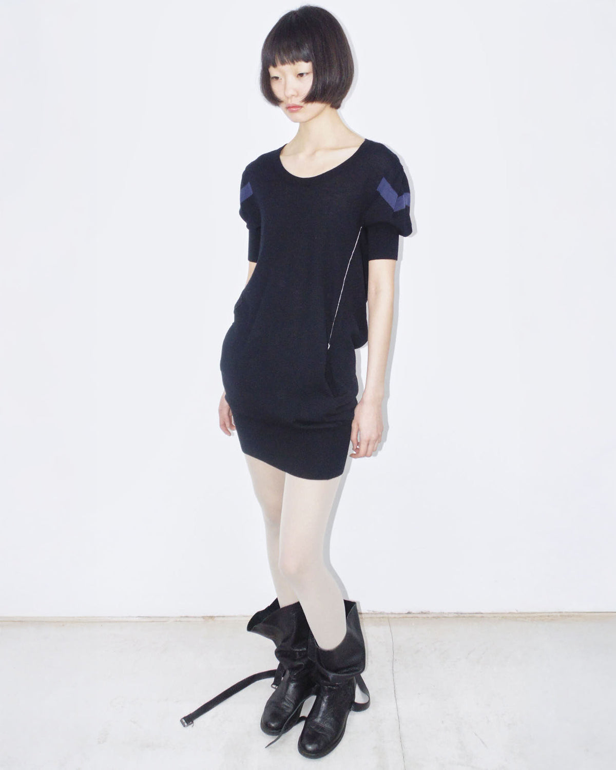 knit puff mini dress