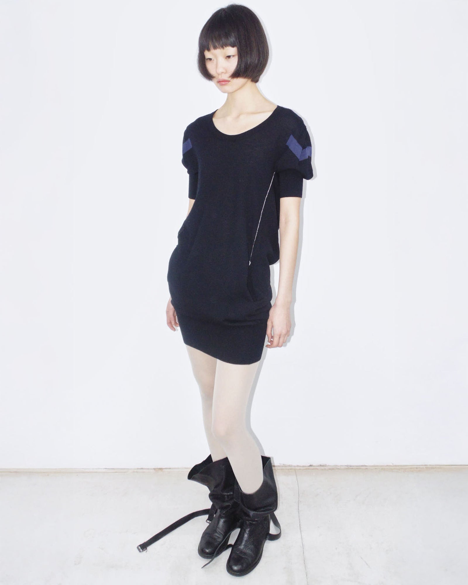 knit puff mini dress