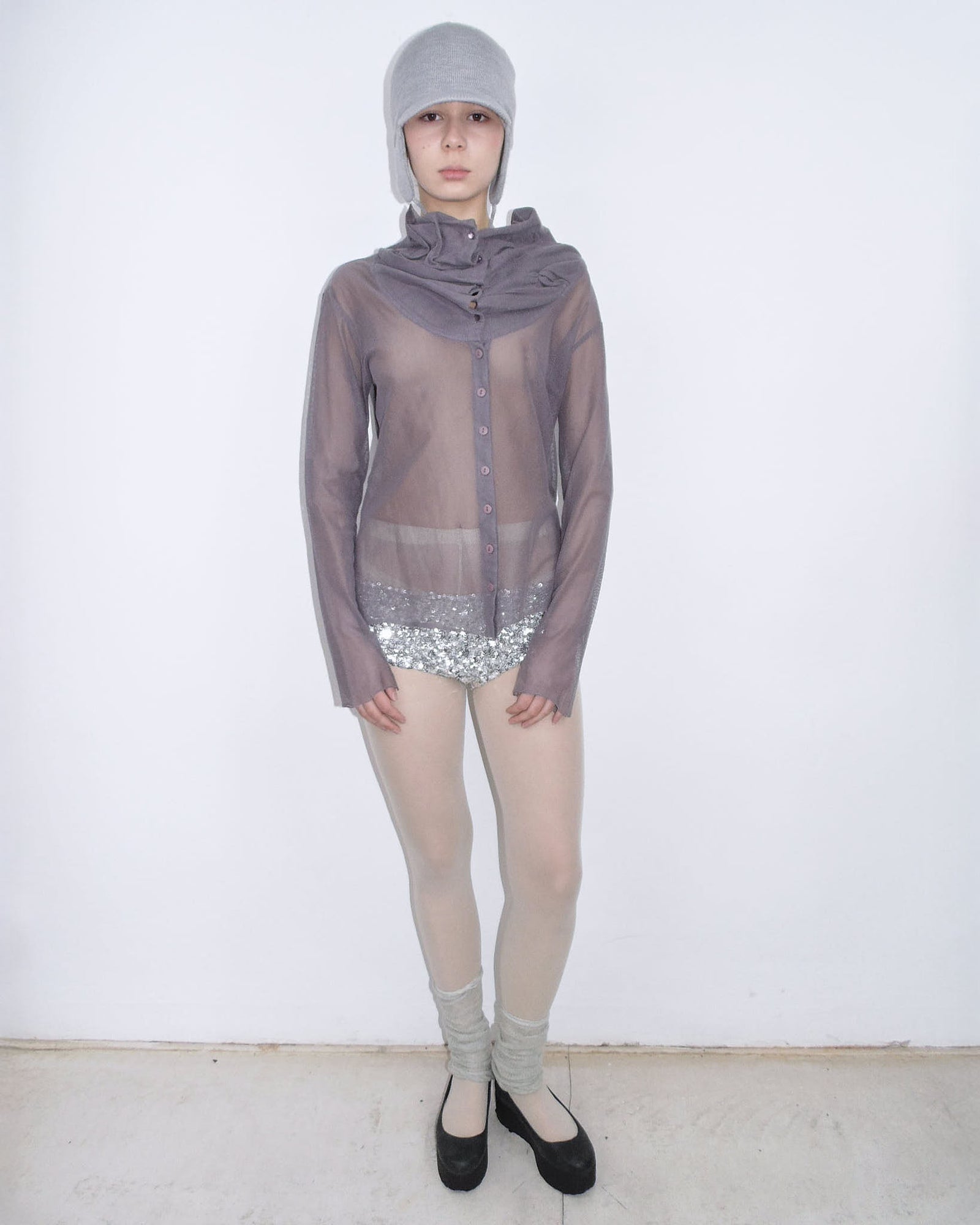 mesh button-up shirt
