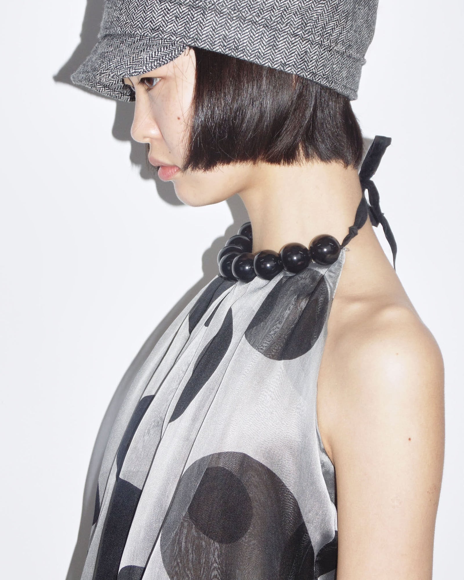 mesh polka dots halter top with big necklace