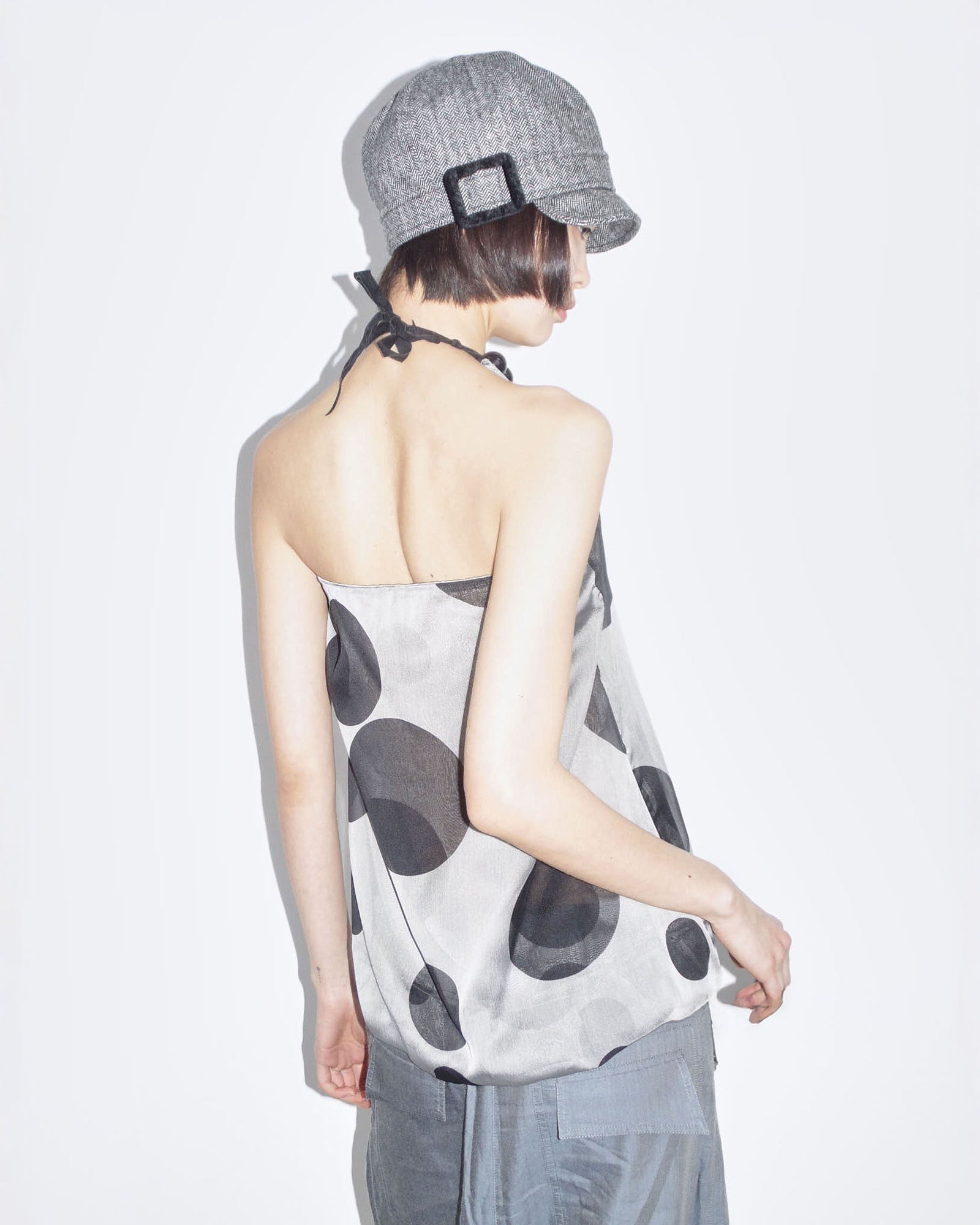mesh polka dots halter top with big necklace