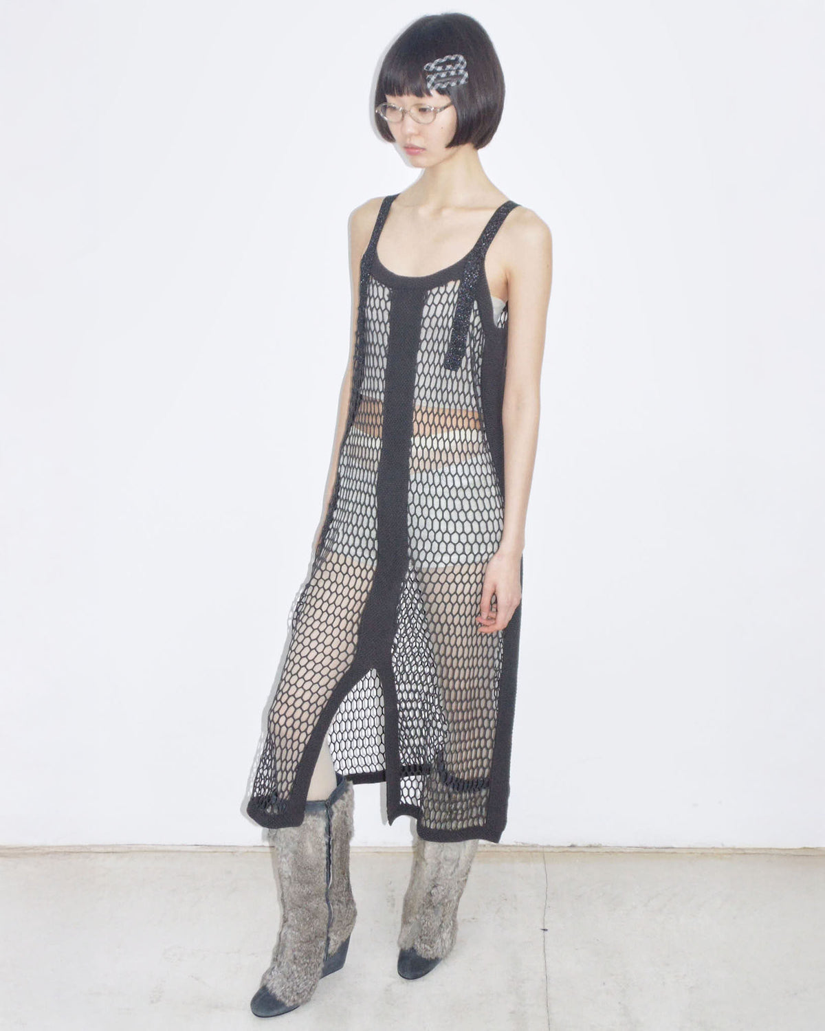 knee length dresses for ladies KTR Mesh Net Crochet Swim Cover-Up Maxi Dress with Beading – KTRcollection main image 1