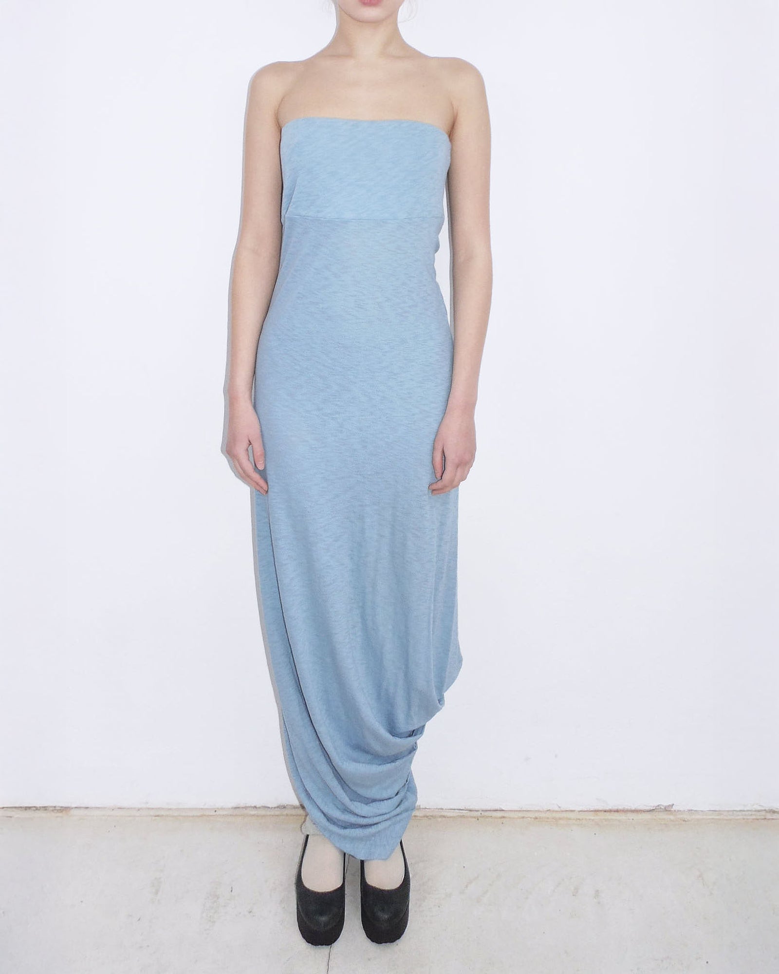 strapless draped long dress