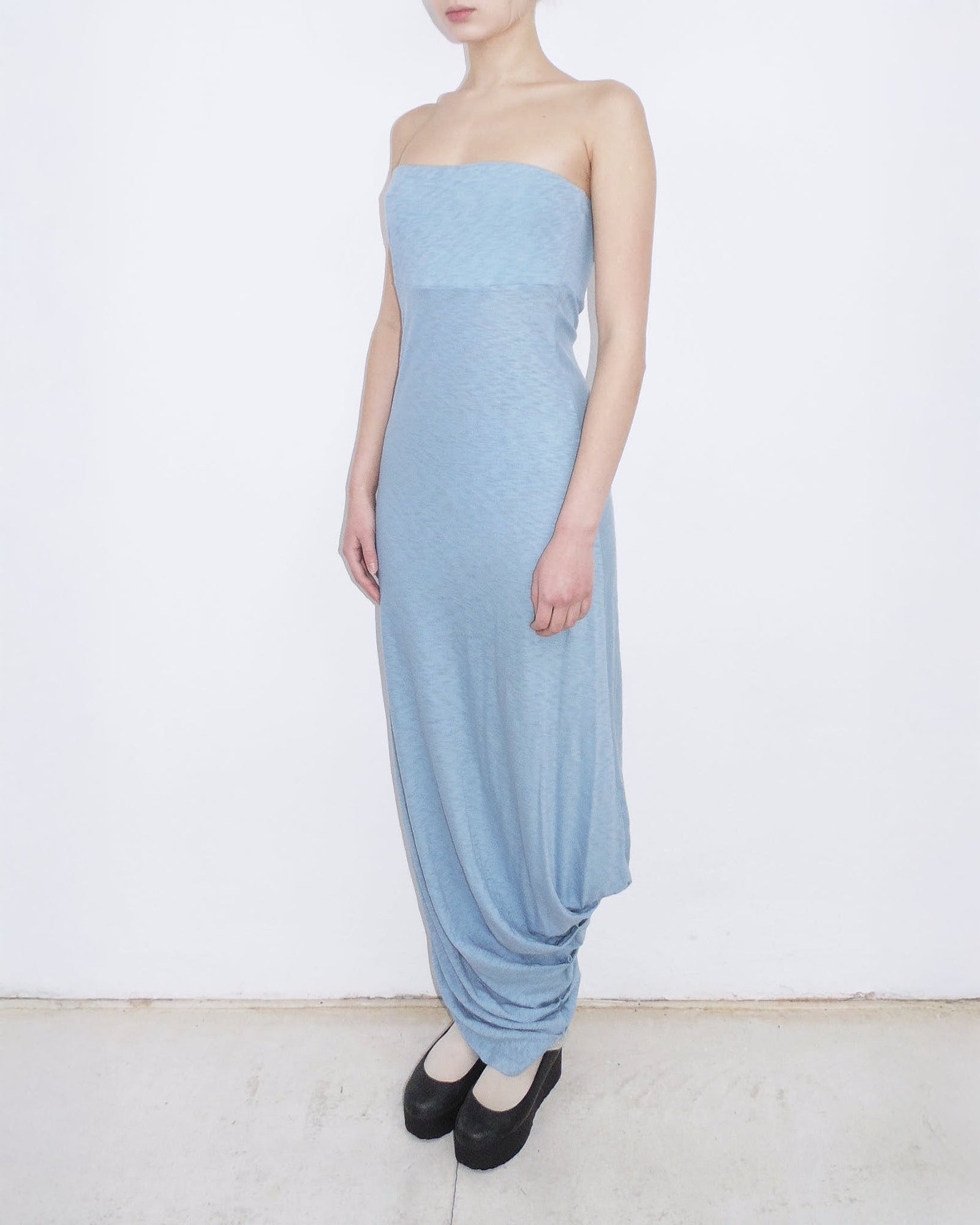 strapless draped long dress