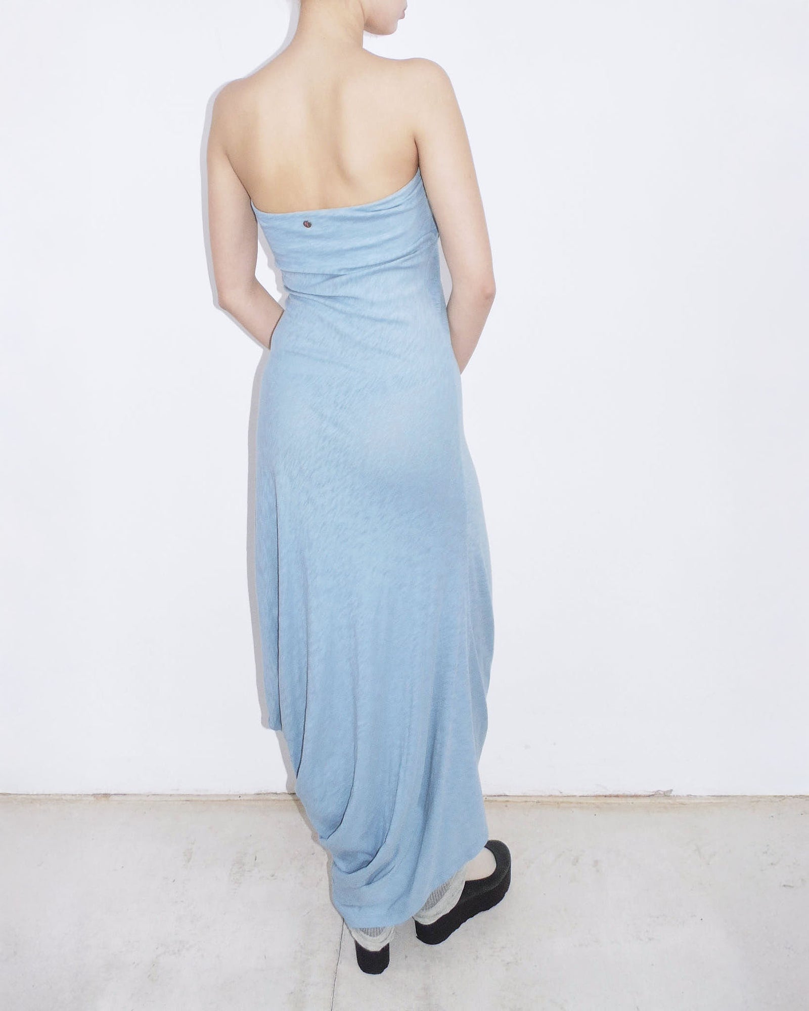strapless draped long dress