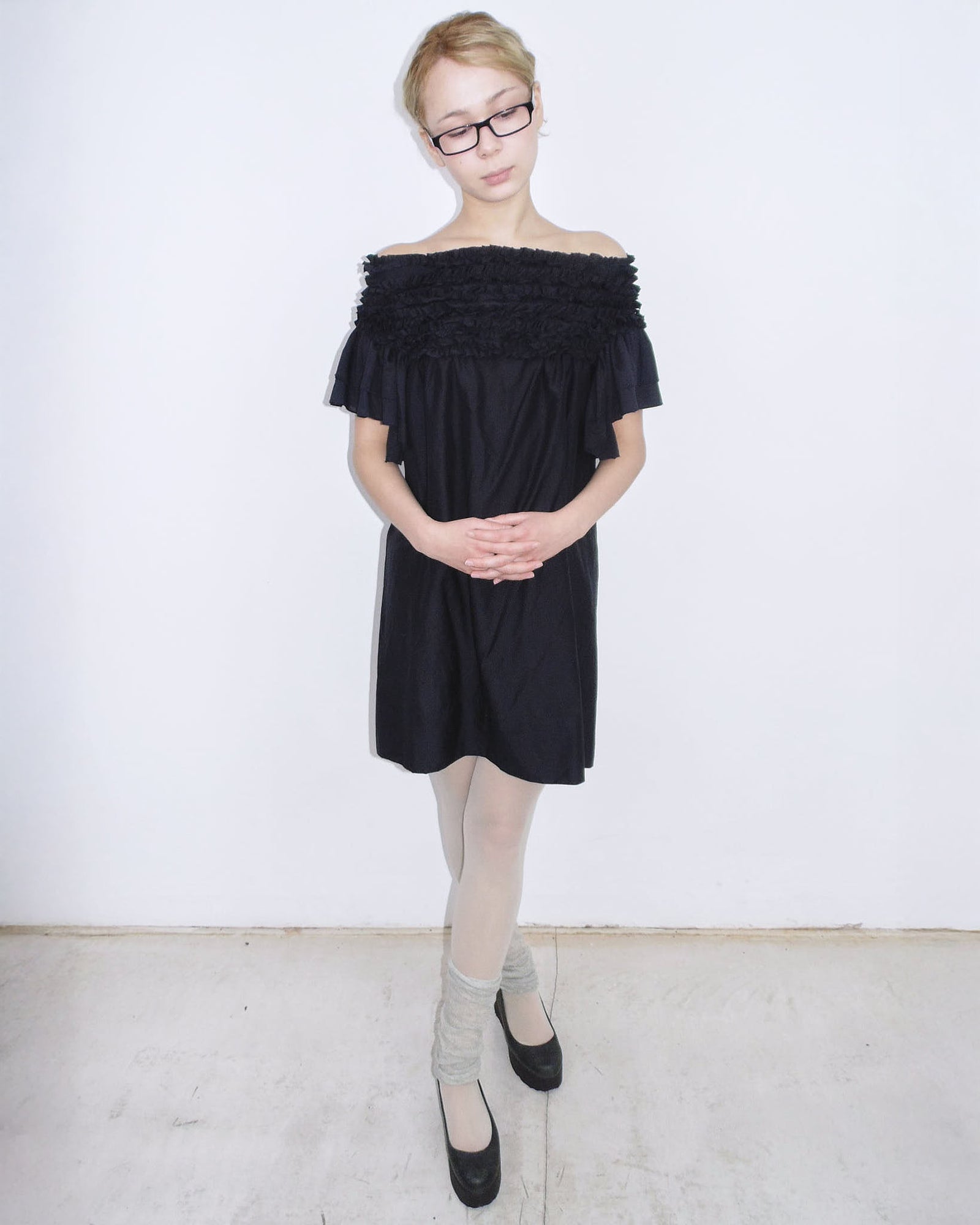 off-the-shoulder silk mini dress