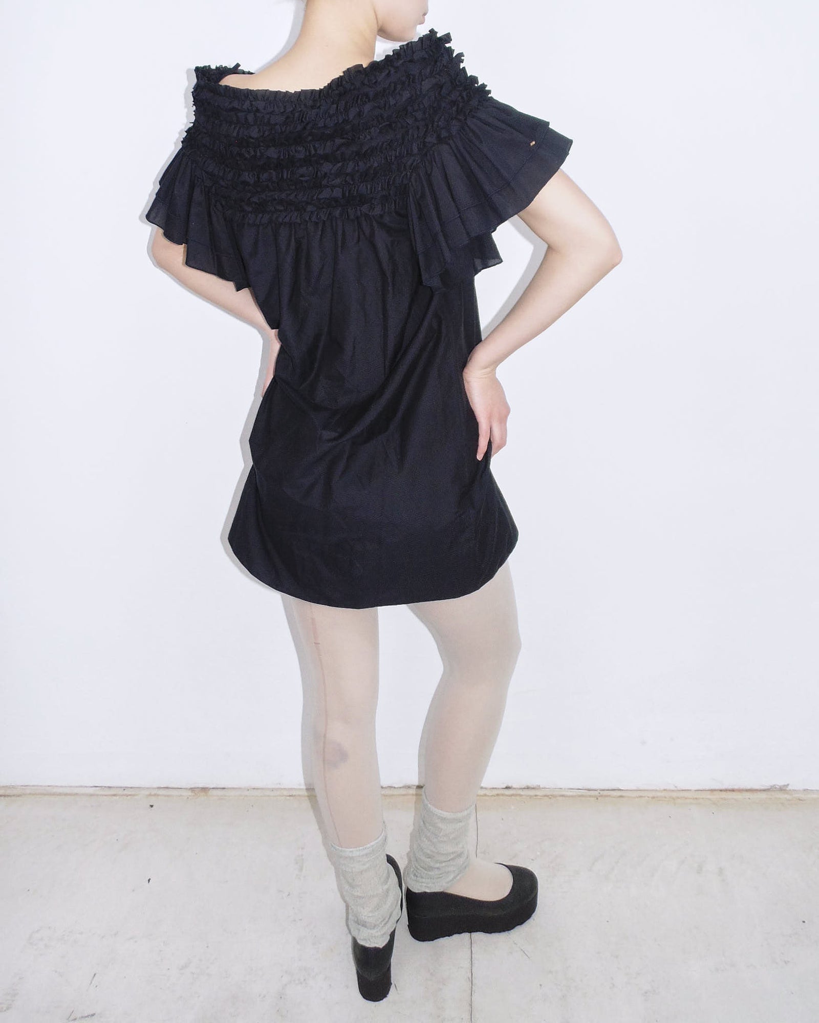 off-the-shoulder silk mini dress