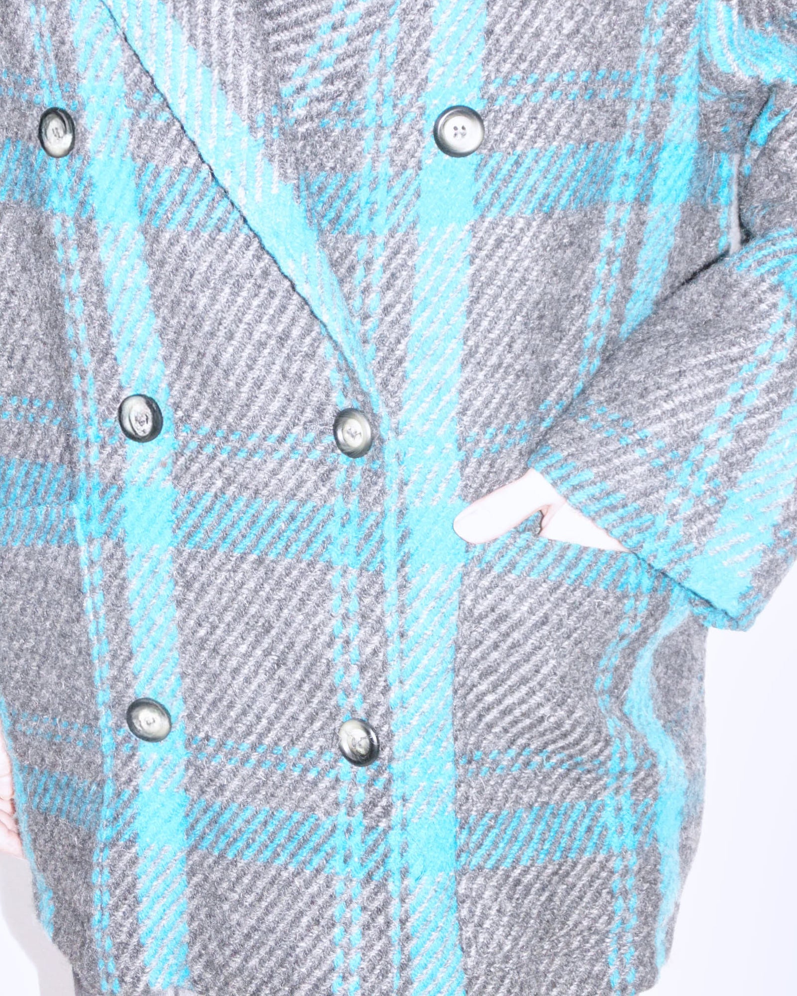 oversized blue and gray plaid coat