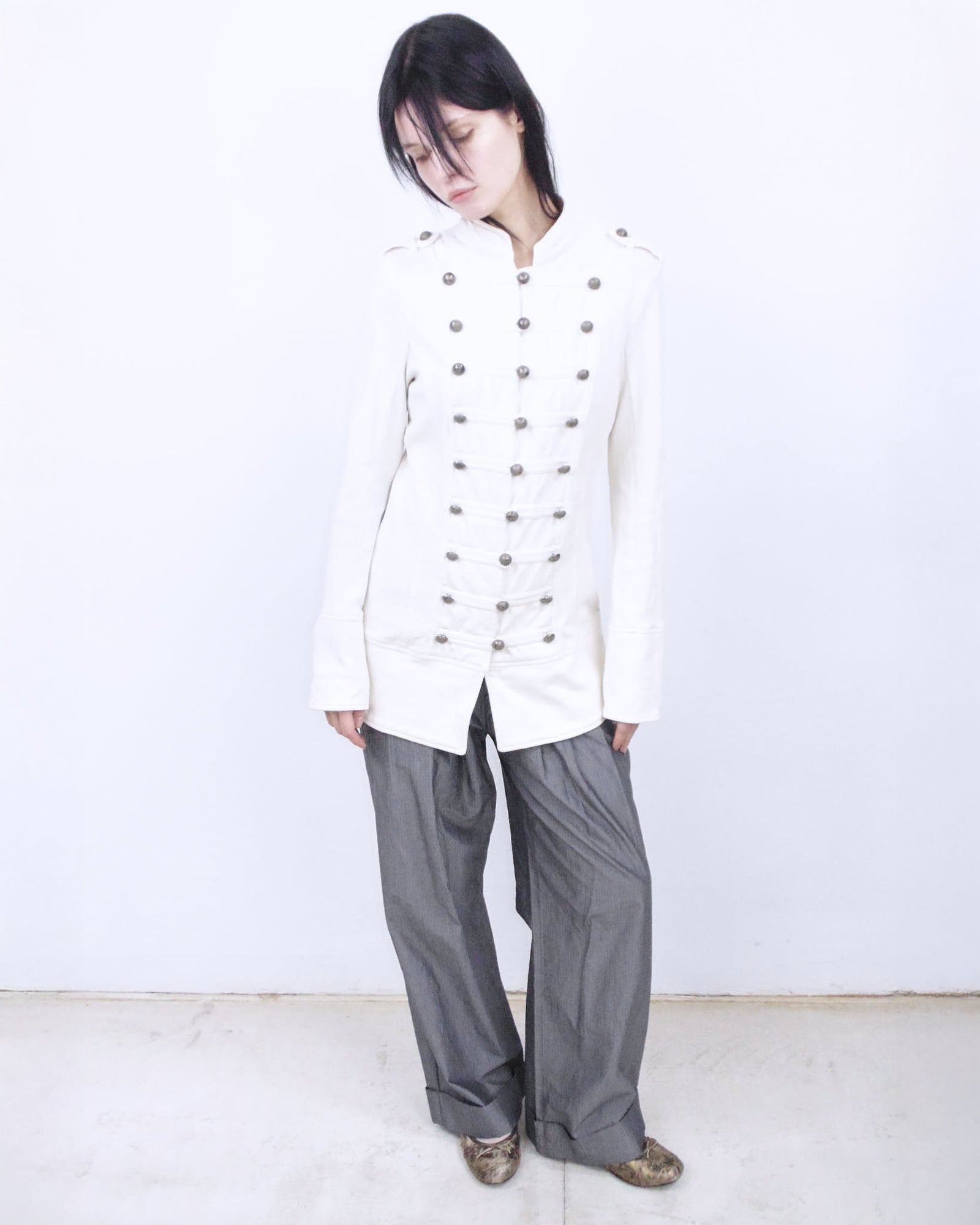 oversized white cotton napoleon jacket