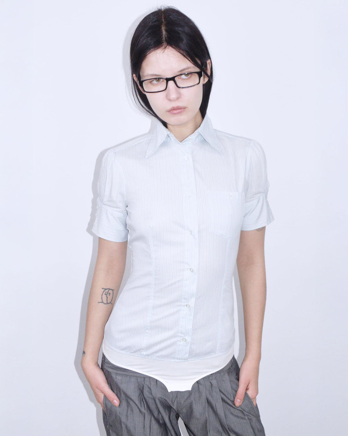 pastel light blue striped body shirt