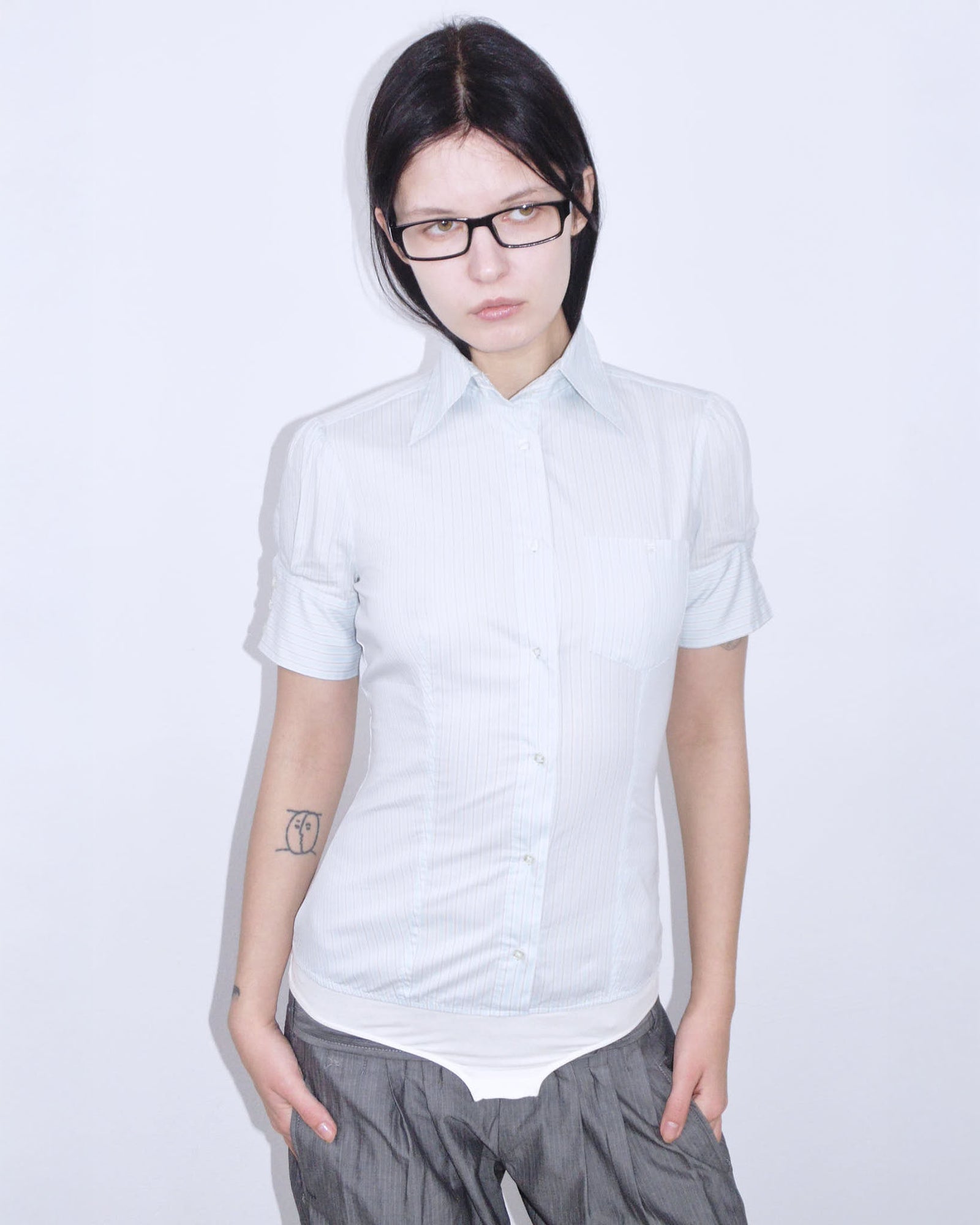 pastel light blue striped body shirt