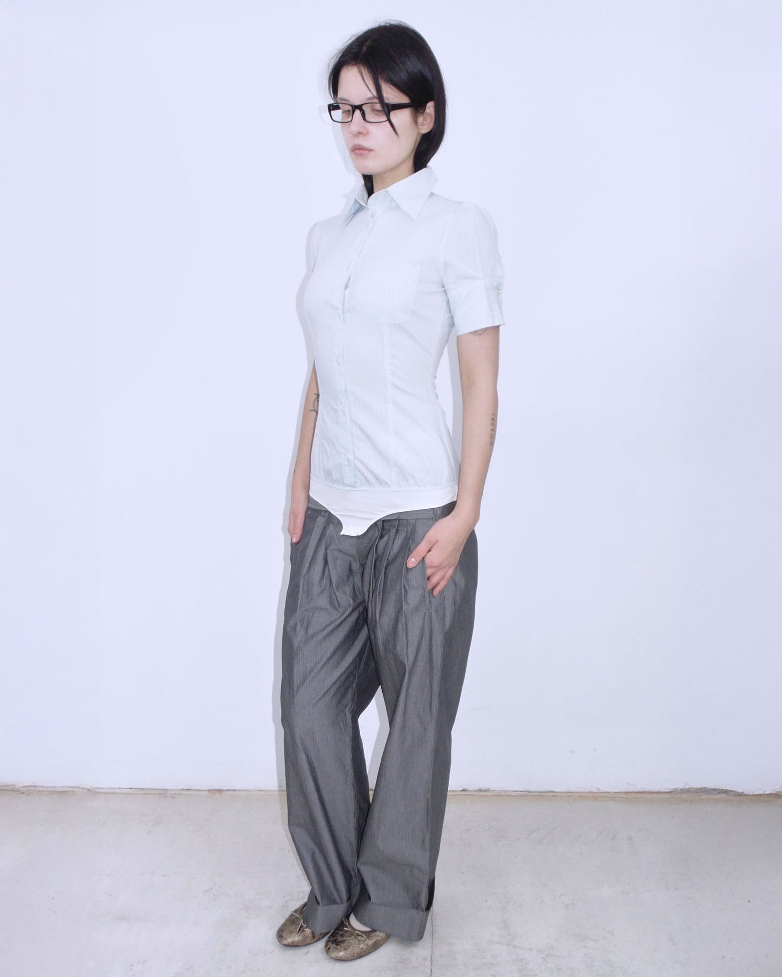 pastel light blue striped body shirt