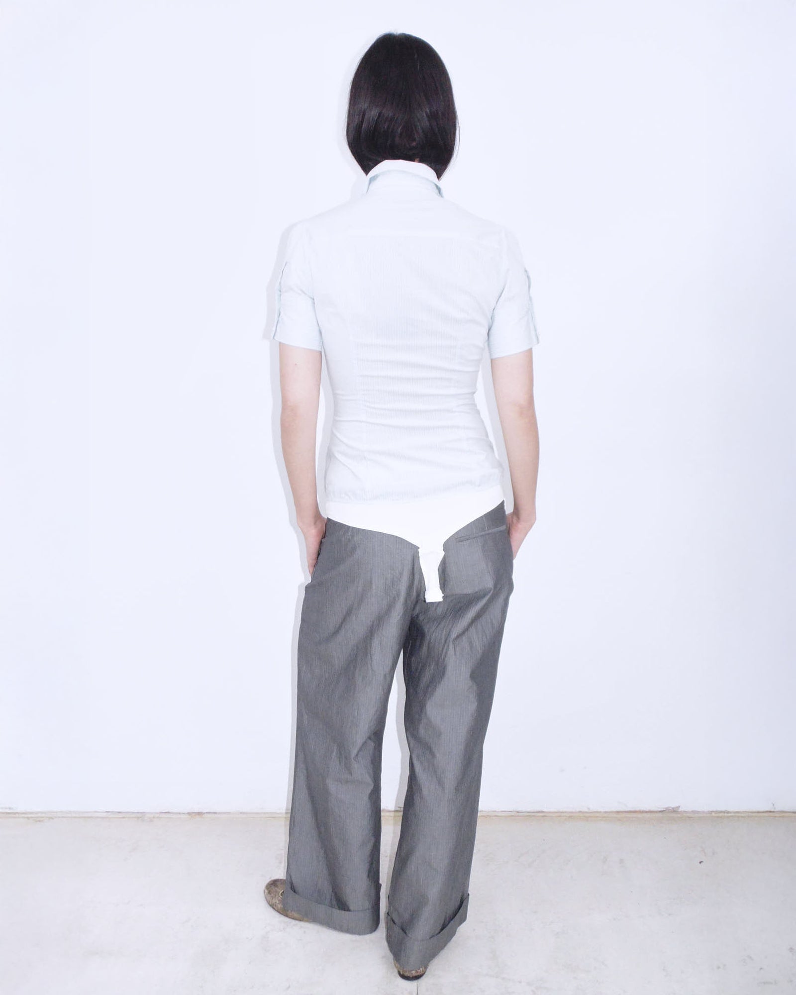 pastel light blue striped body shirt