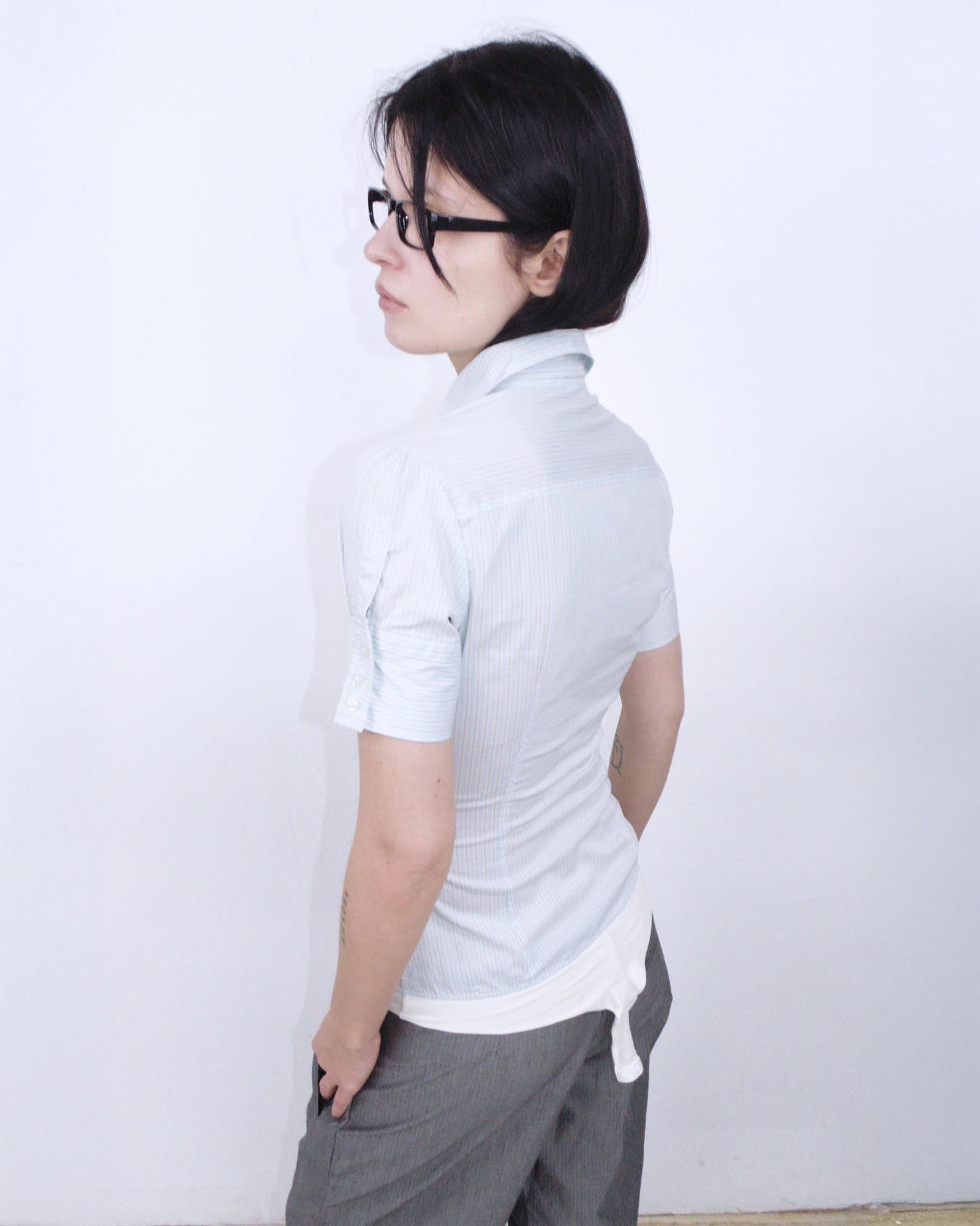 pastel light blue striped body shirt