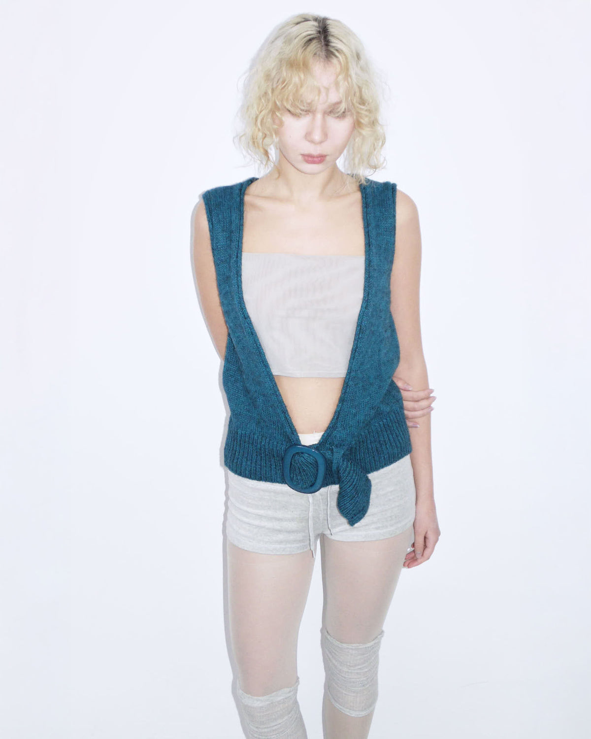petrol green super low neck vest