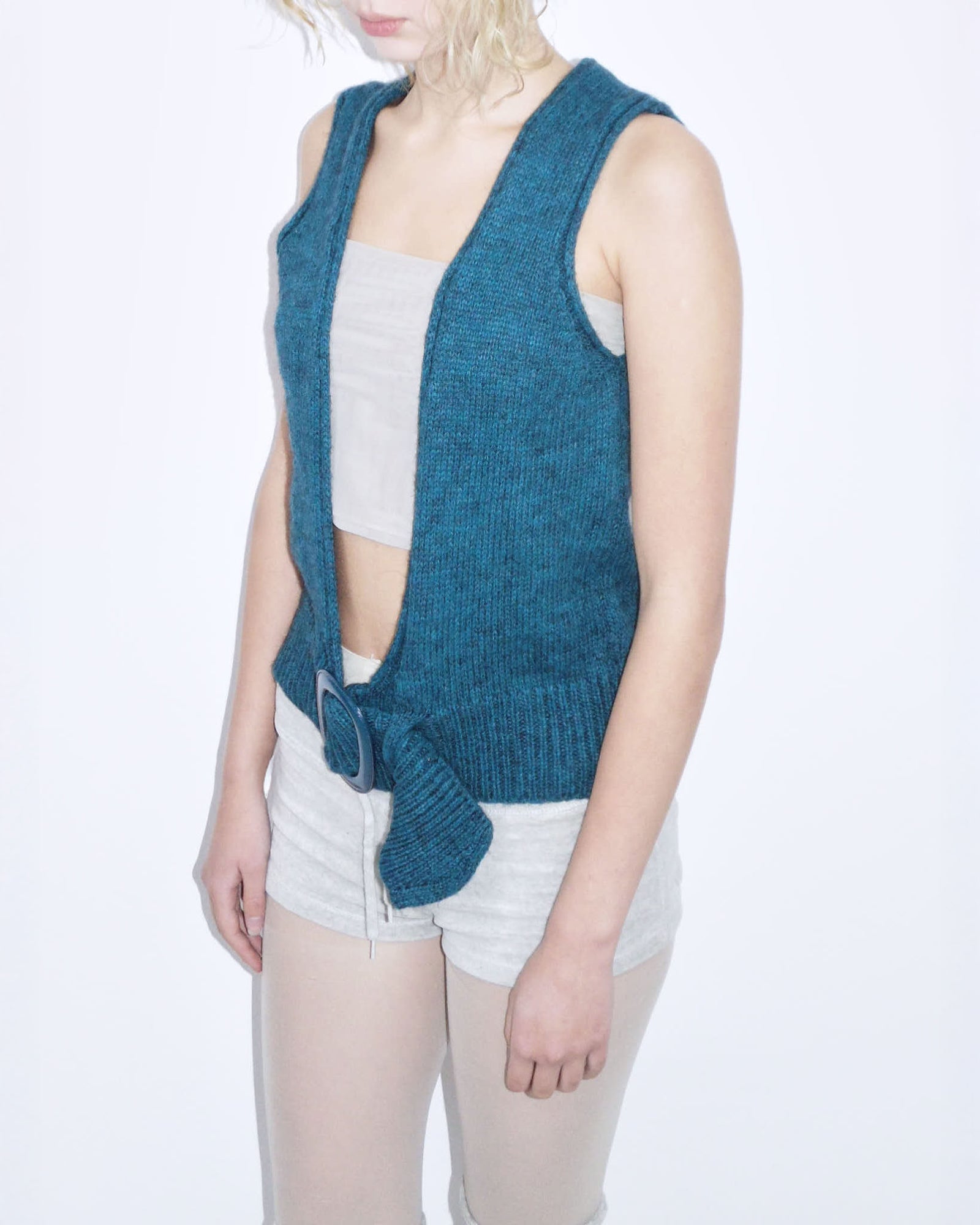 petrol green super low neck vest