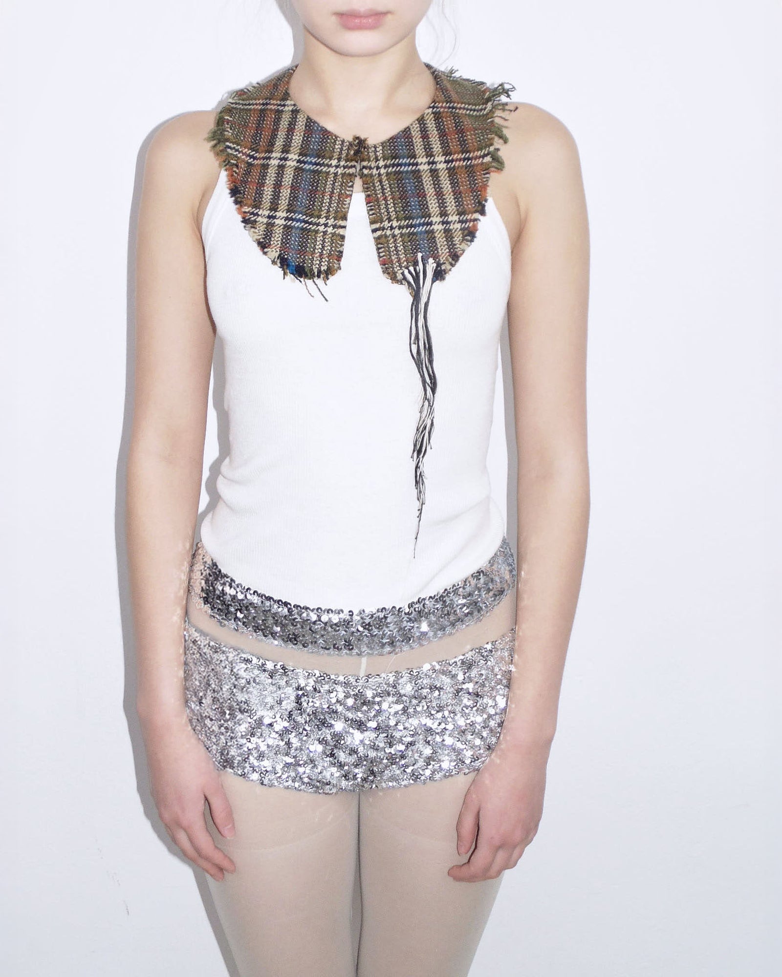 plaid tweed detachable collar