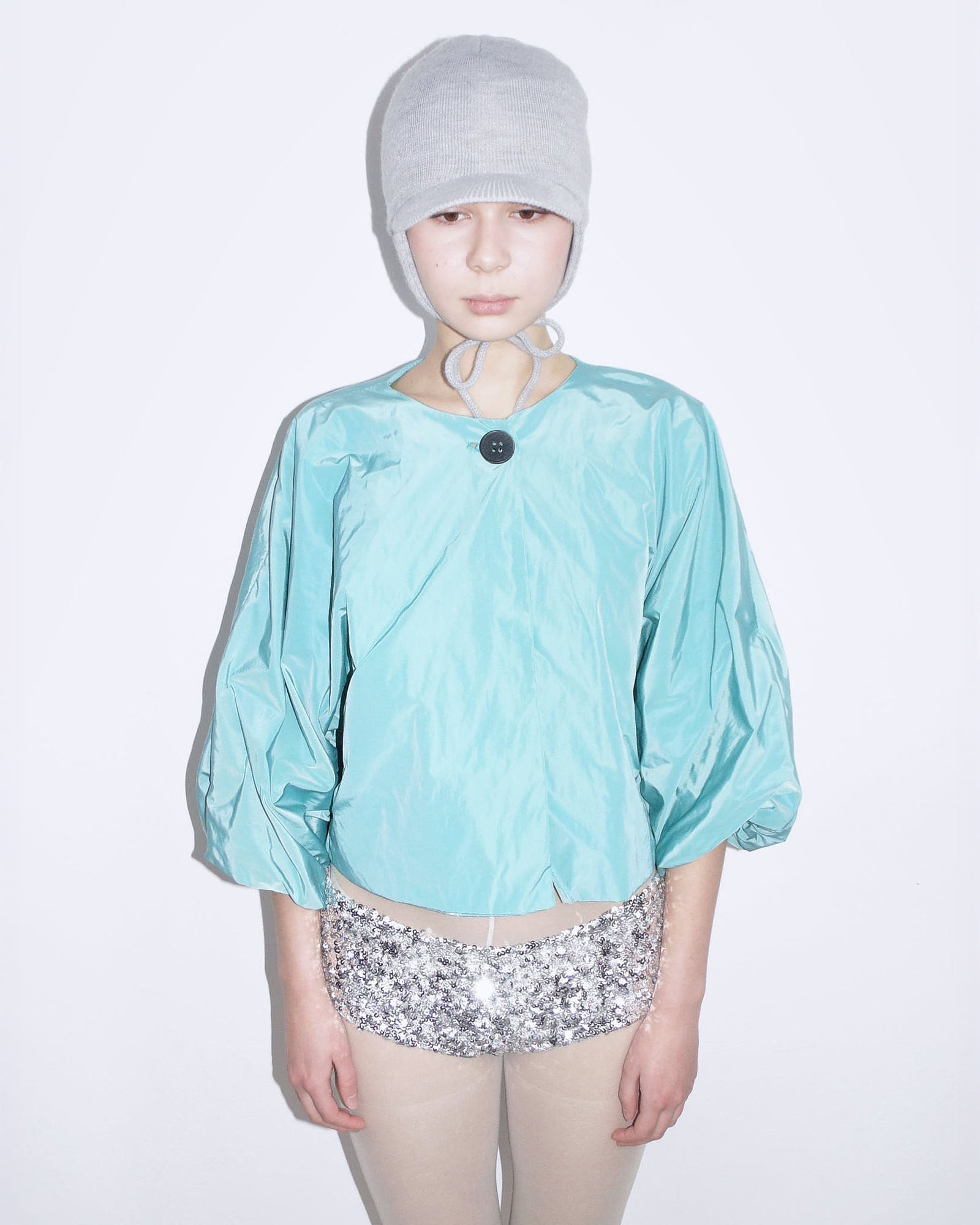puffed turquoise jacket