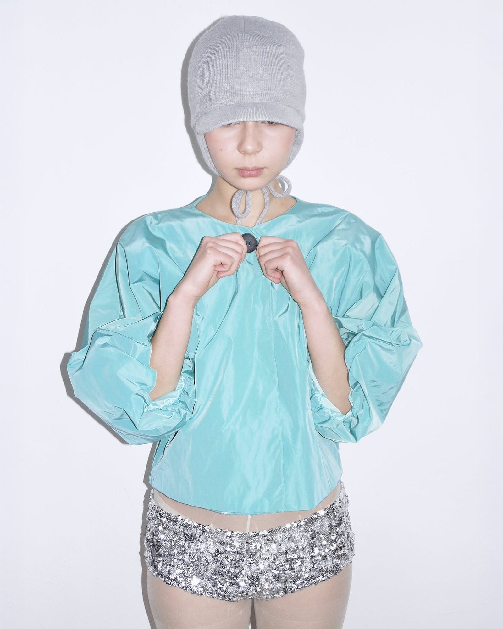 puffed turquoise jacket
