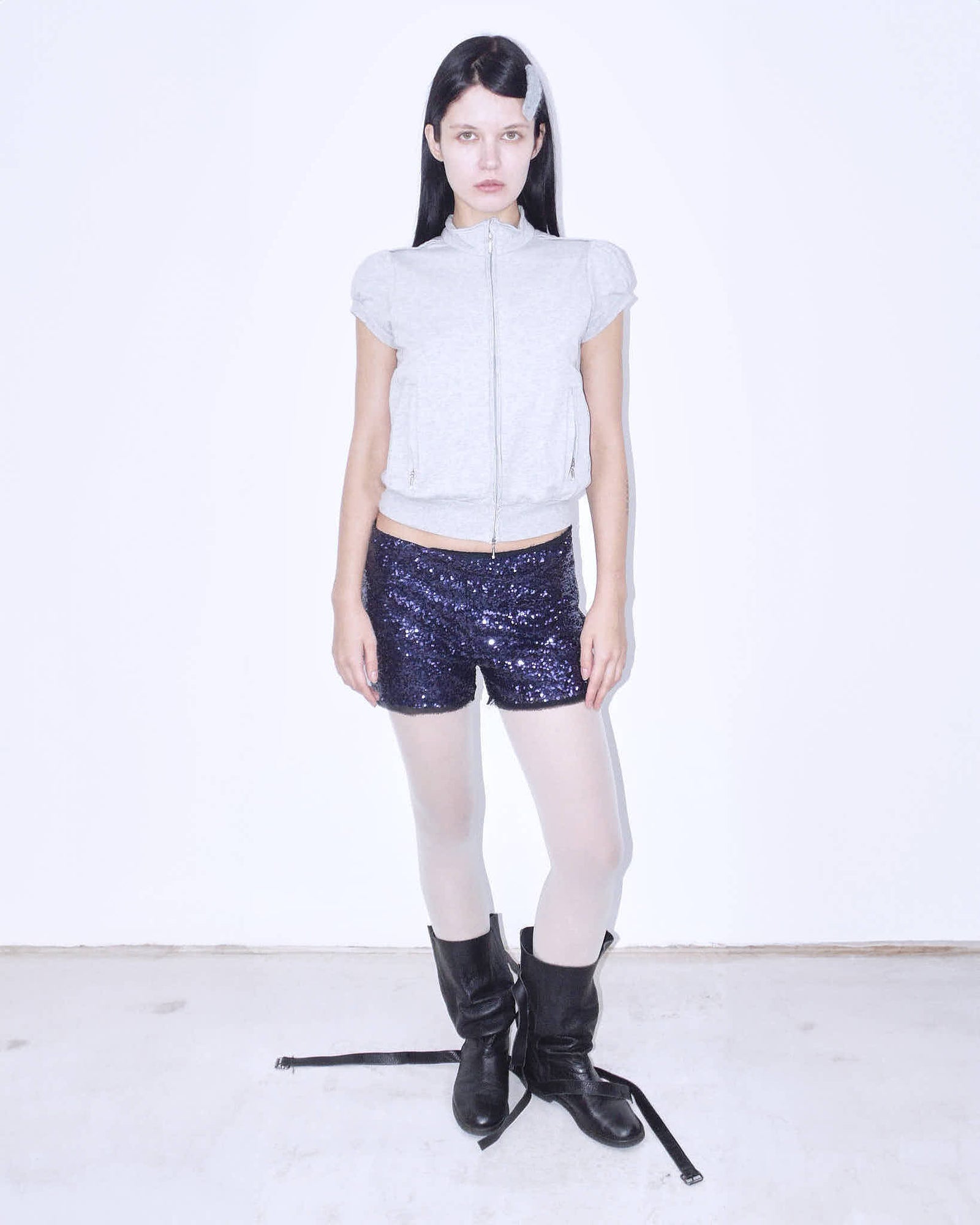 purple sequins mini shorts