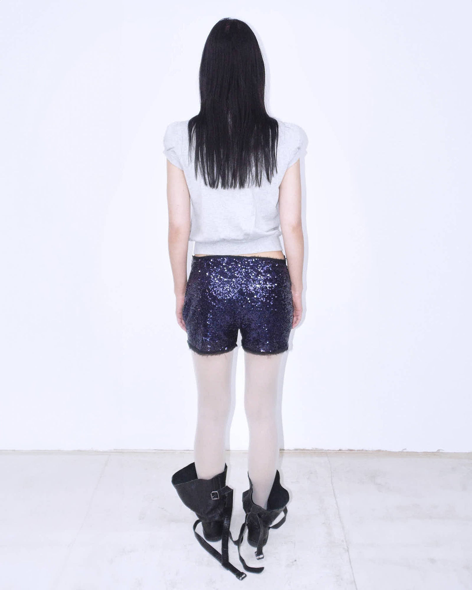purple sequins mini shorts