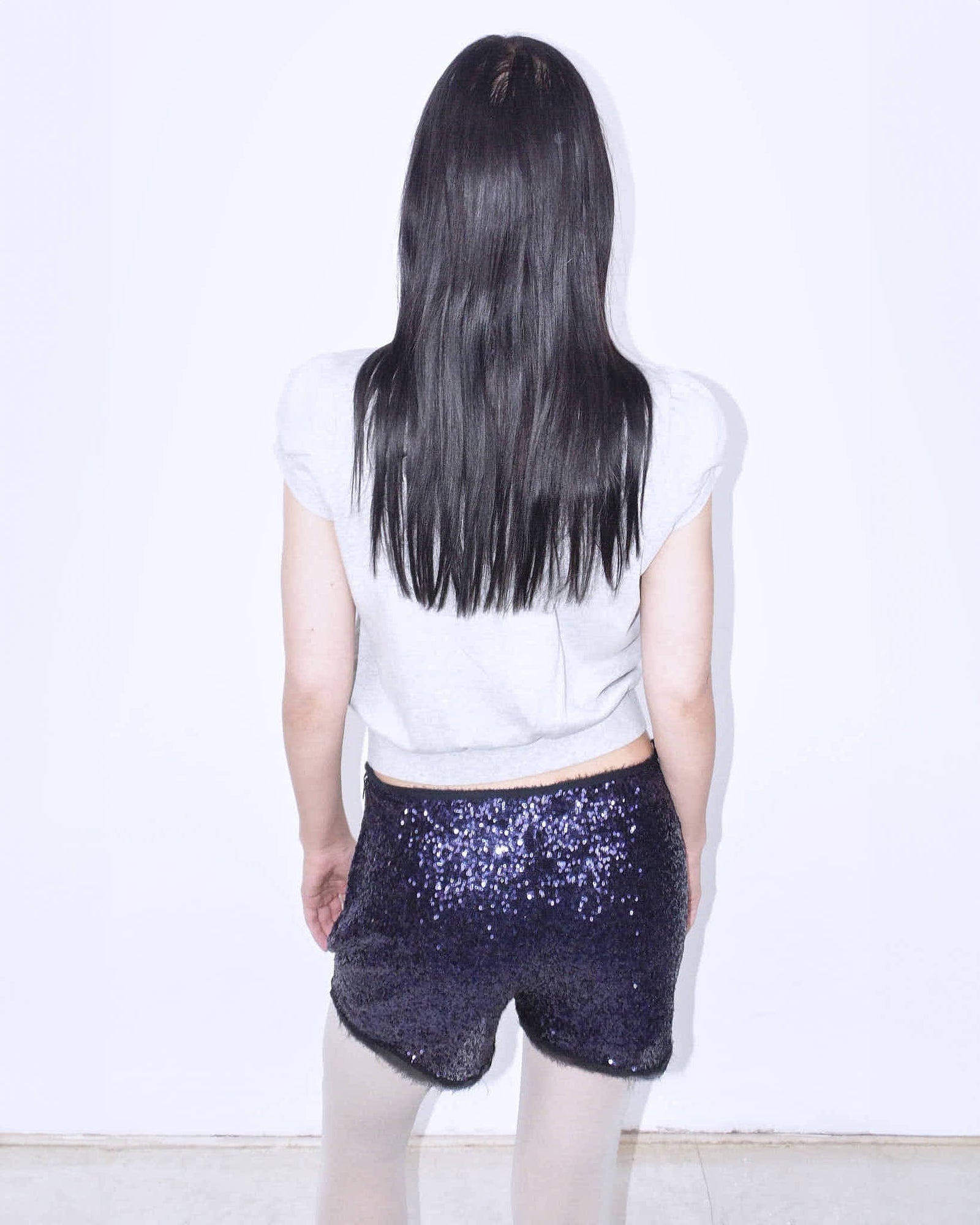 purple sequins mini shorts