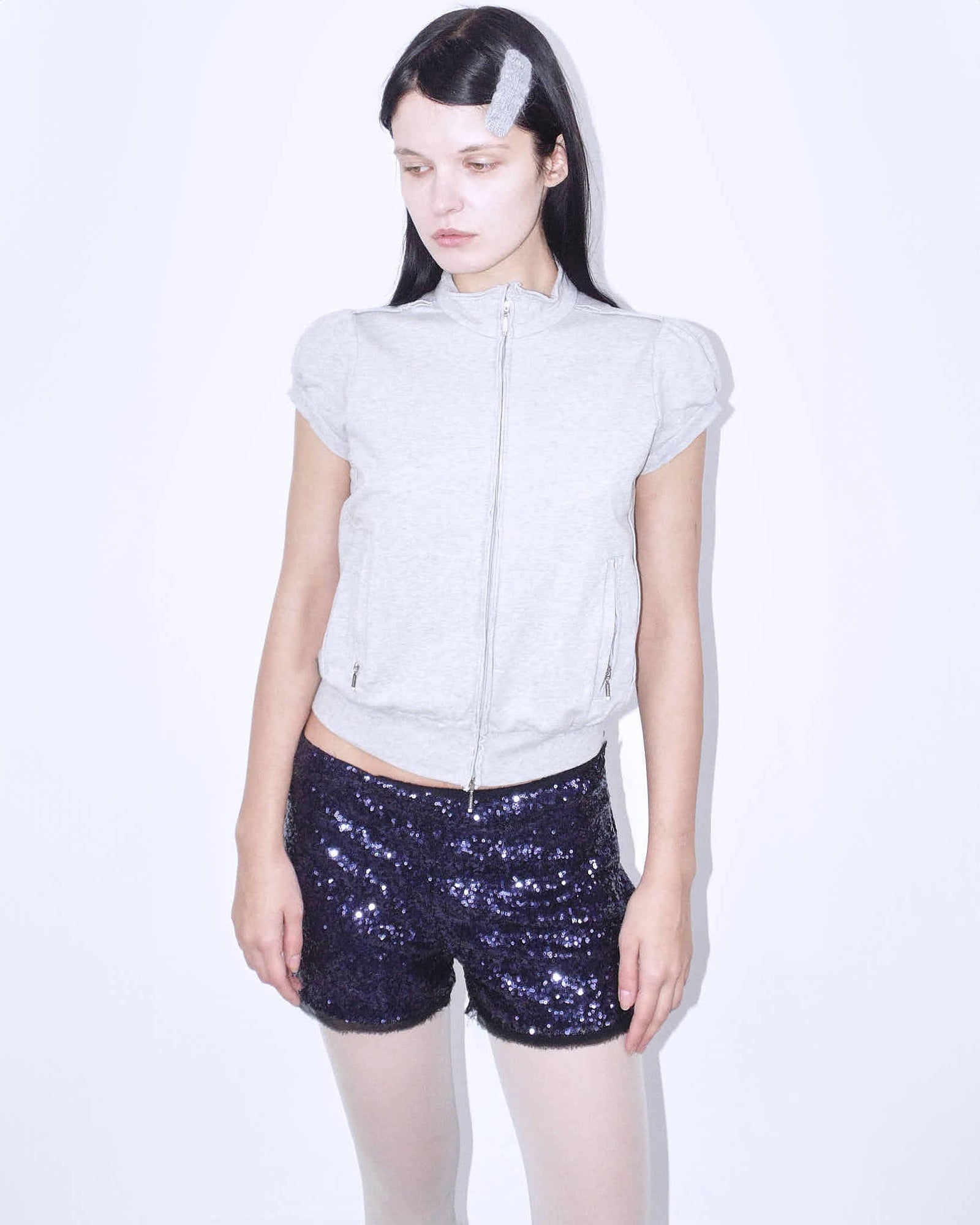 purple sequins mini shorts