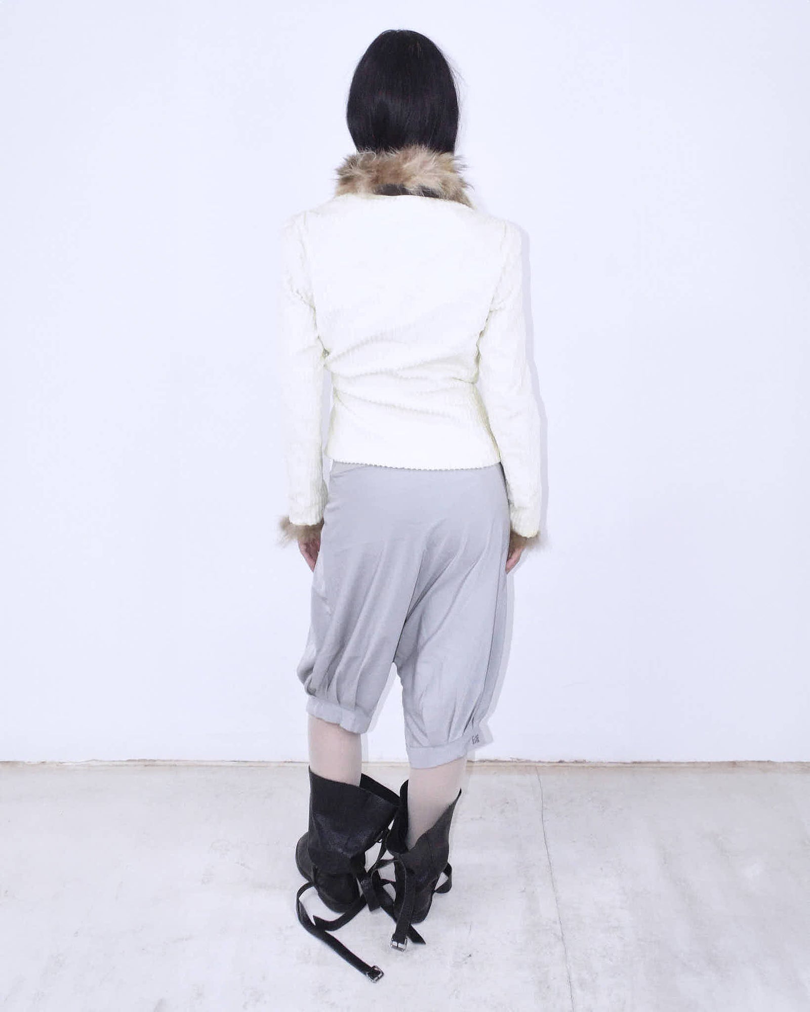real fur collar & cuffs cream wrap jacket