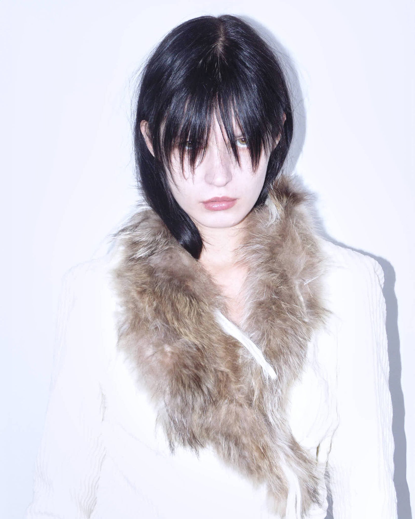 real fur collar & cuffs cream wrap jacket