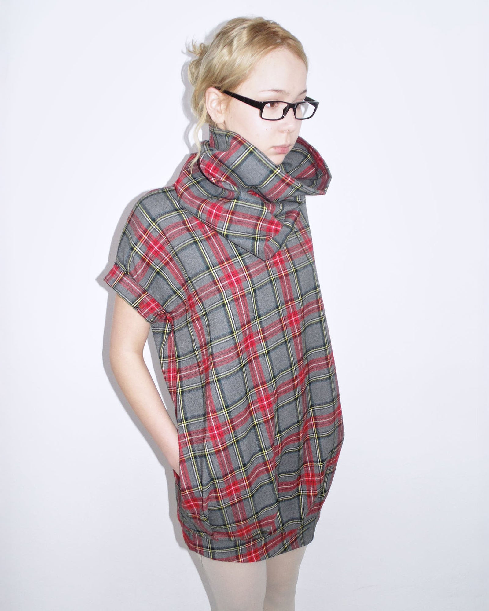 red &amp; gray plaid bubble dress
