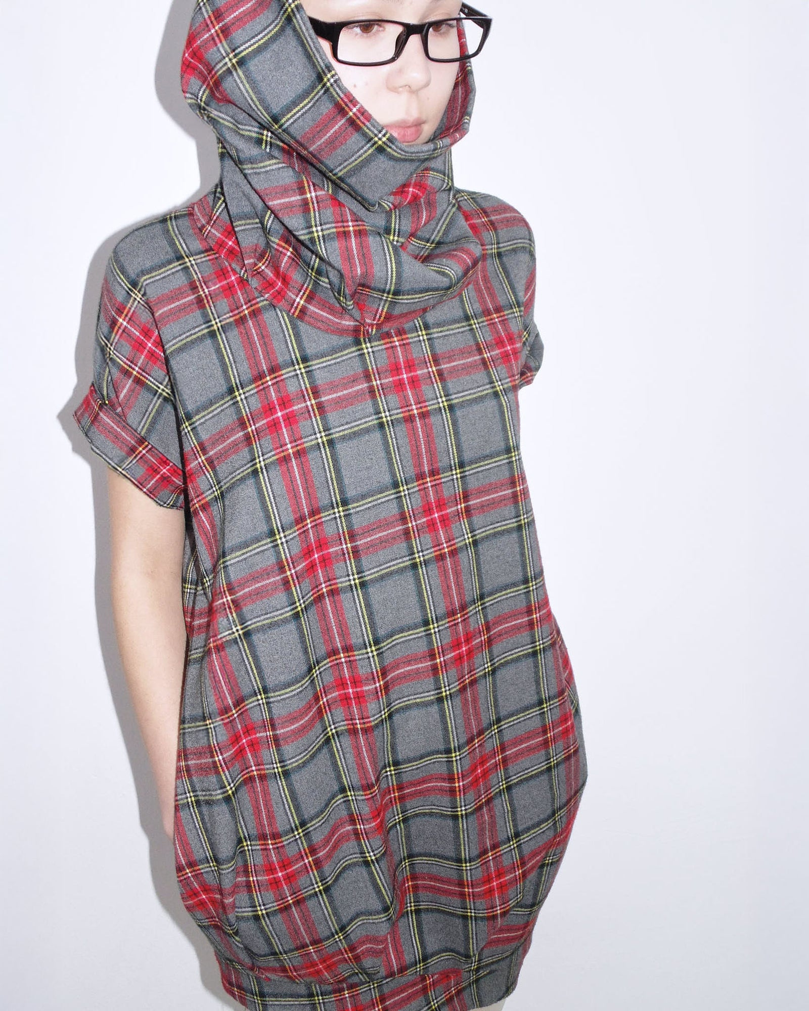 red &amp; gray plaid bubble dress