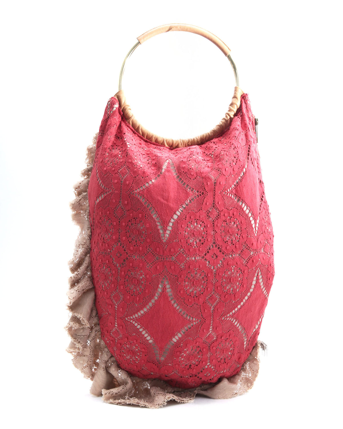 red lace handle bag