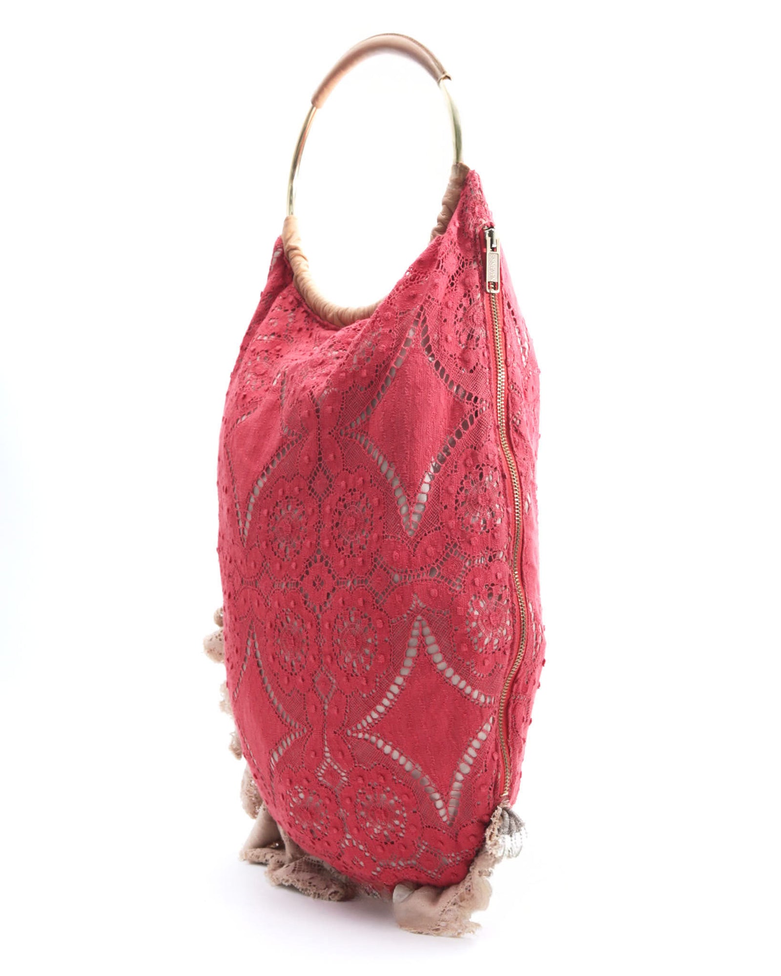 red lace handle bag