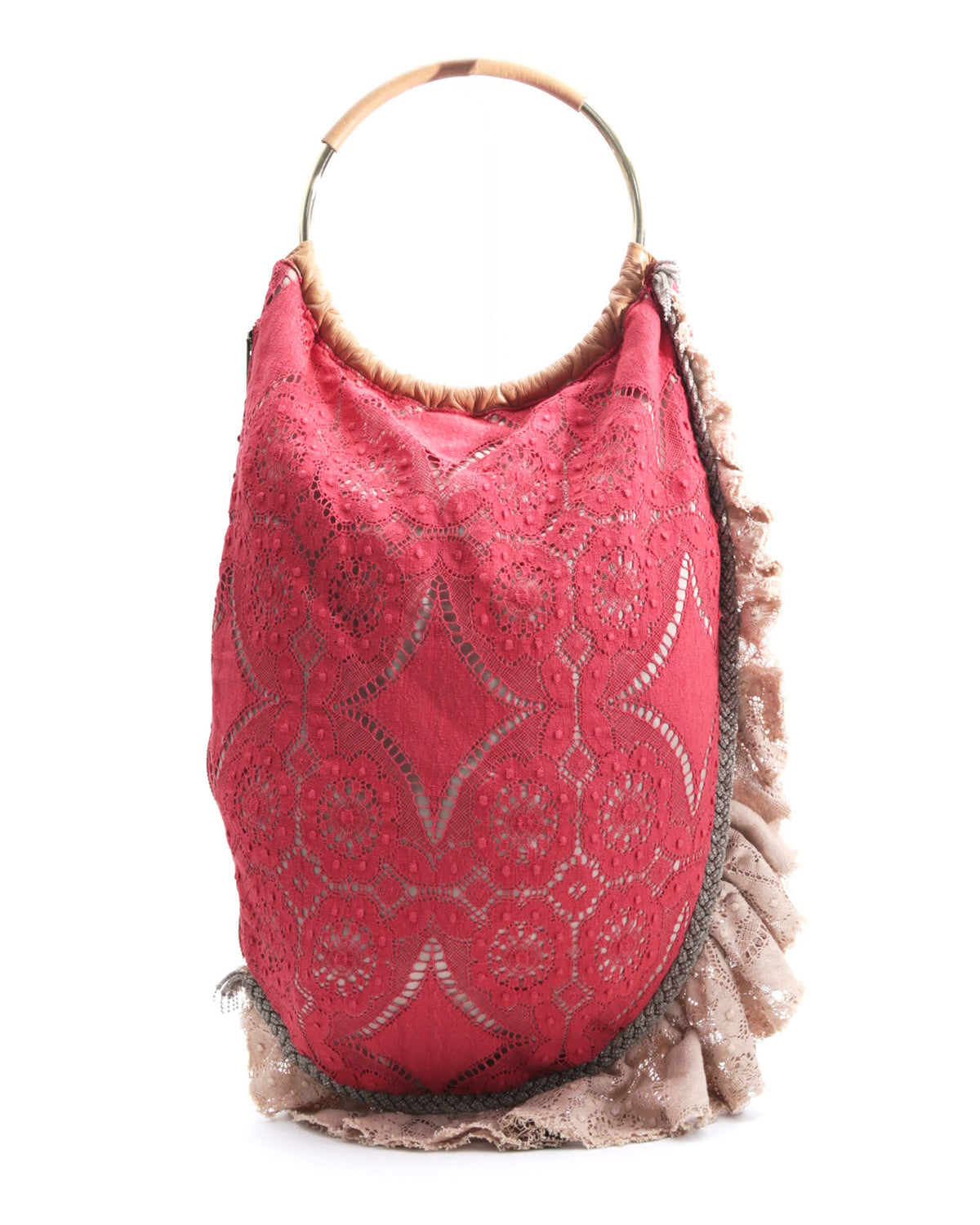 red lace handle bag