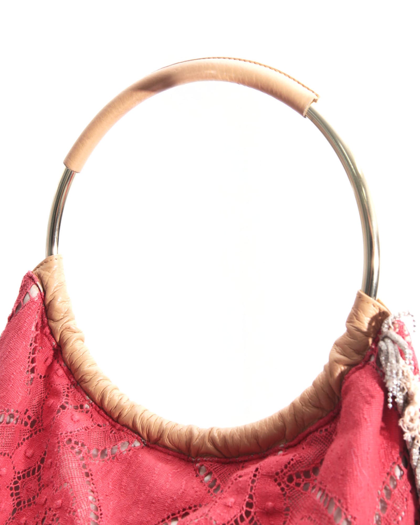 red lace handle bag
