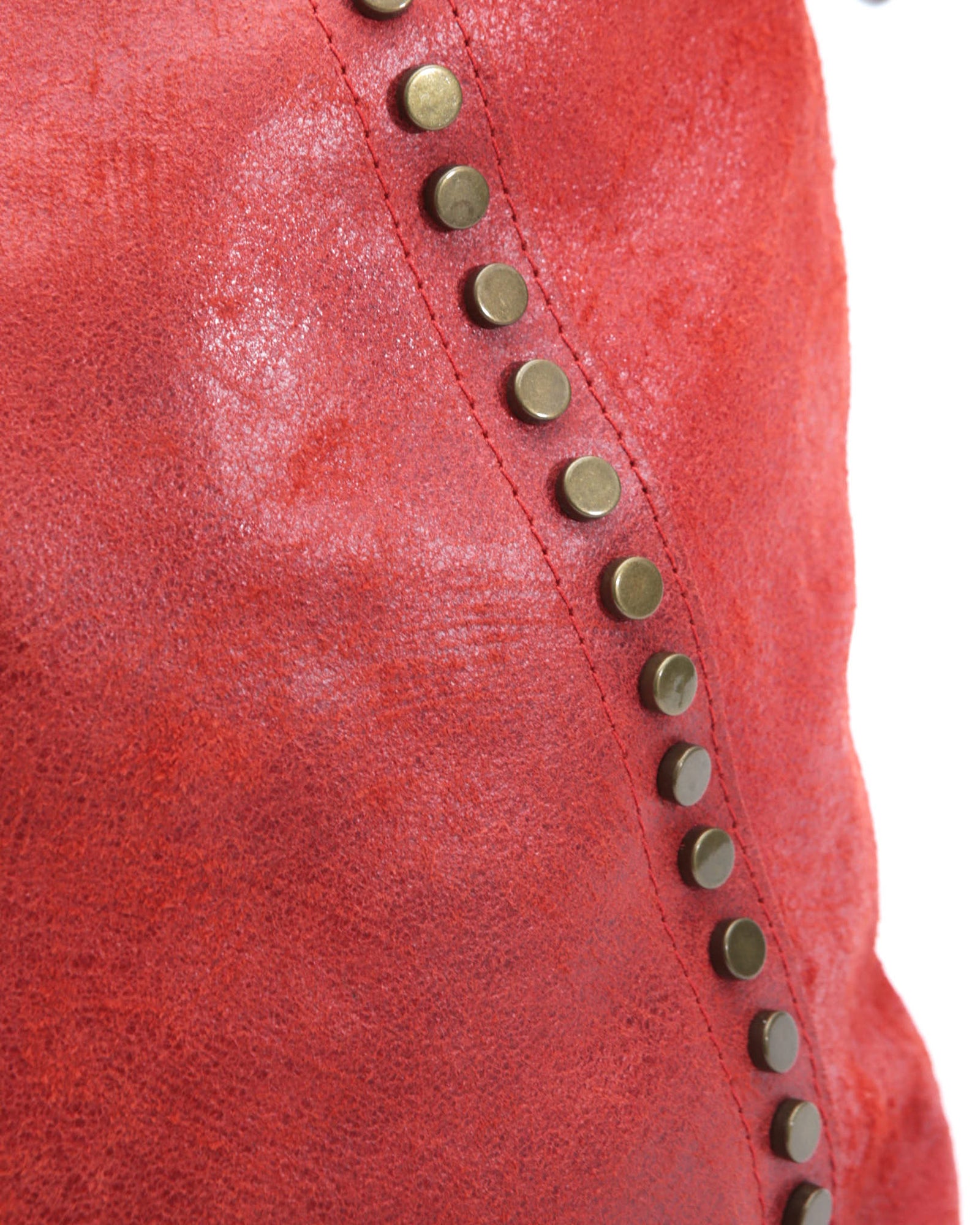 red studded leather tote bag