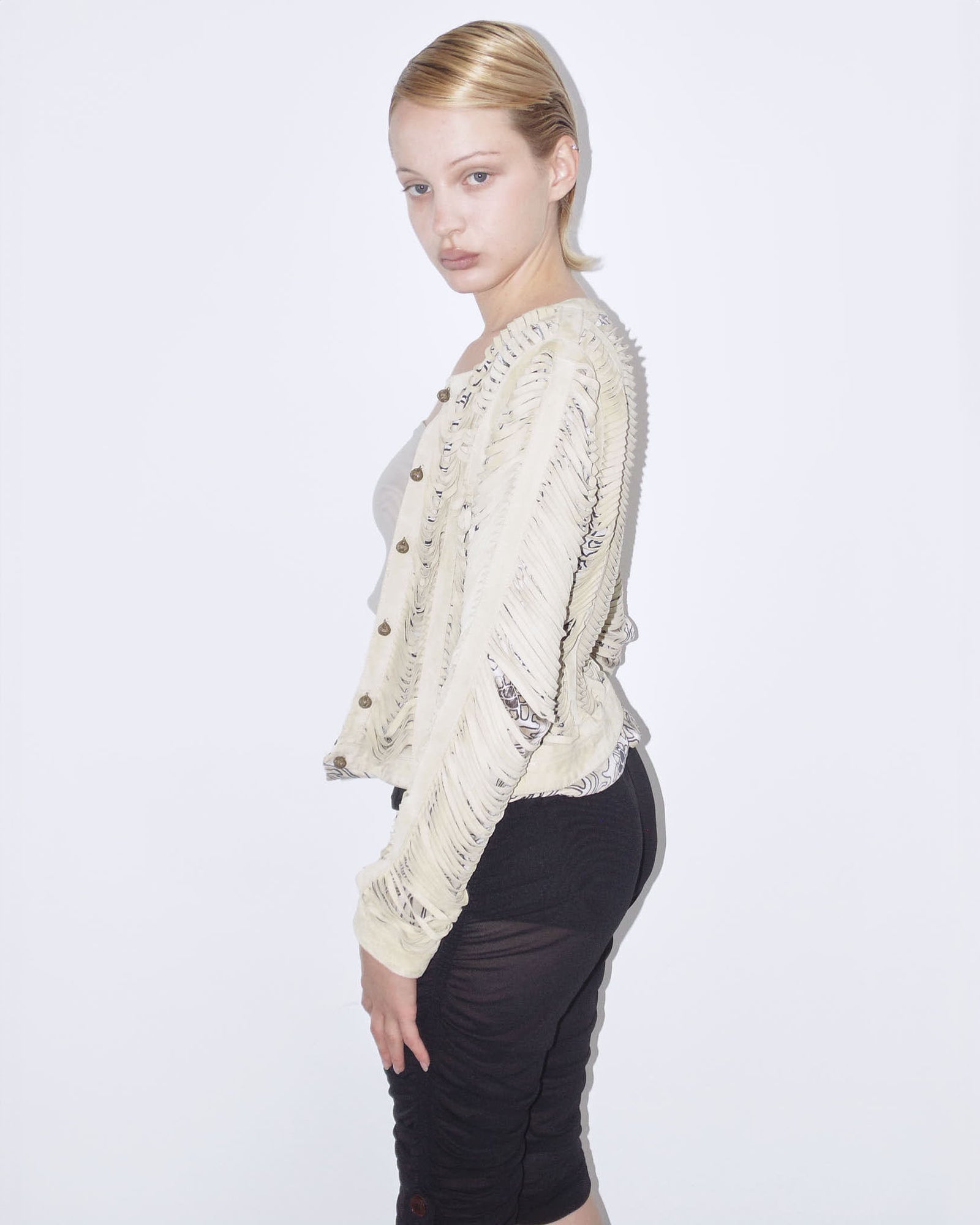 genuine leather and pure silk double layer jacket