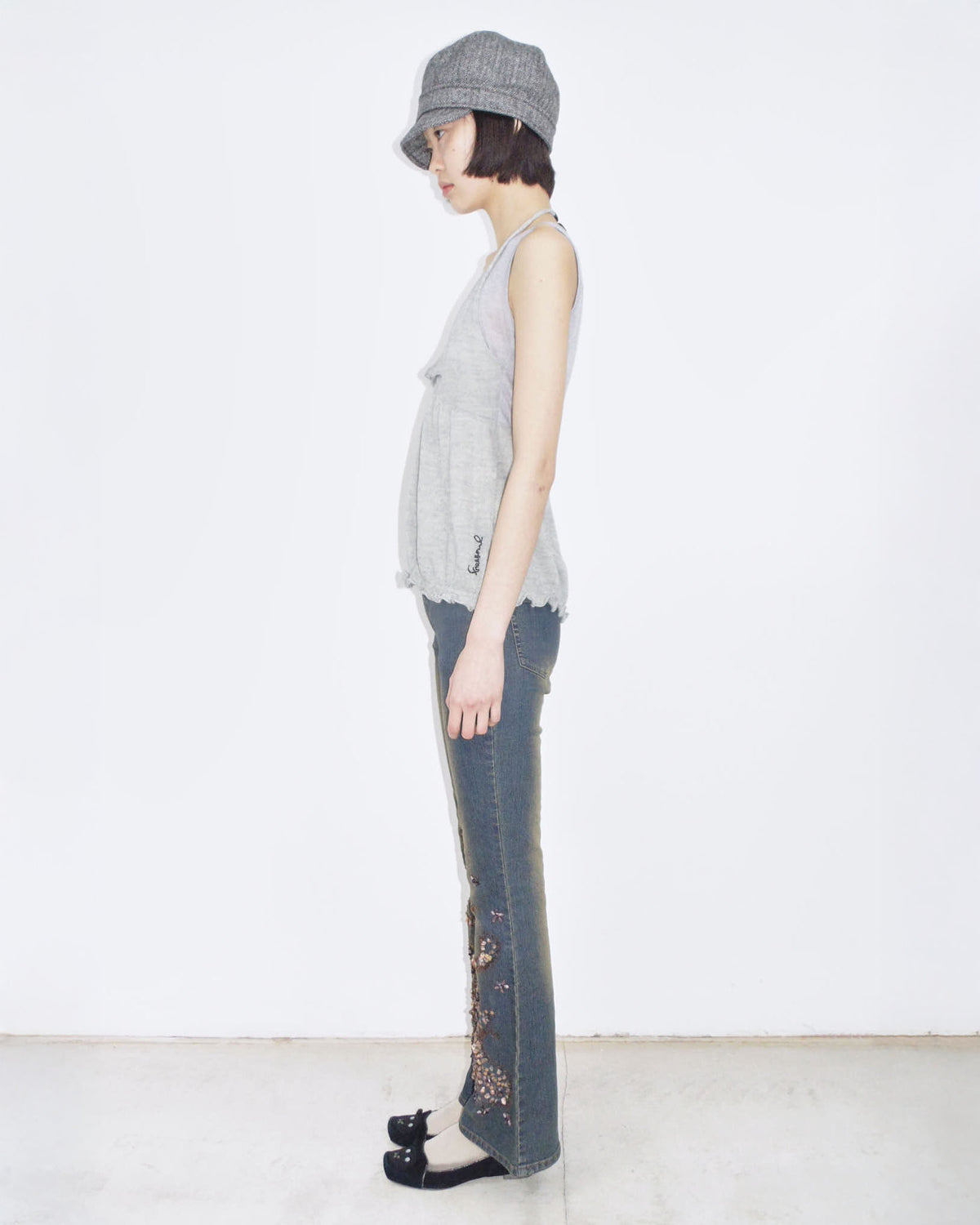 washed flared detailed denim pants