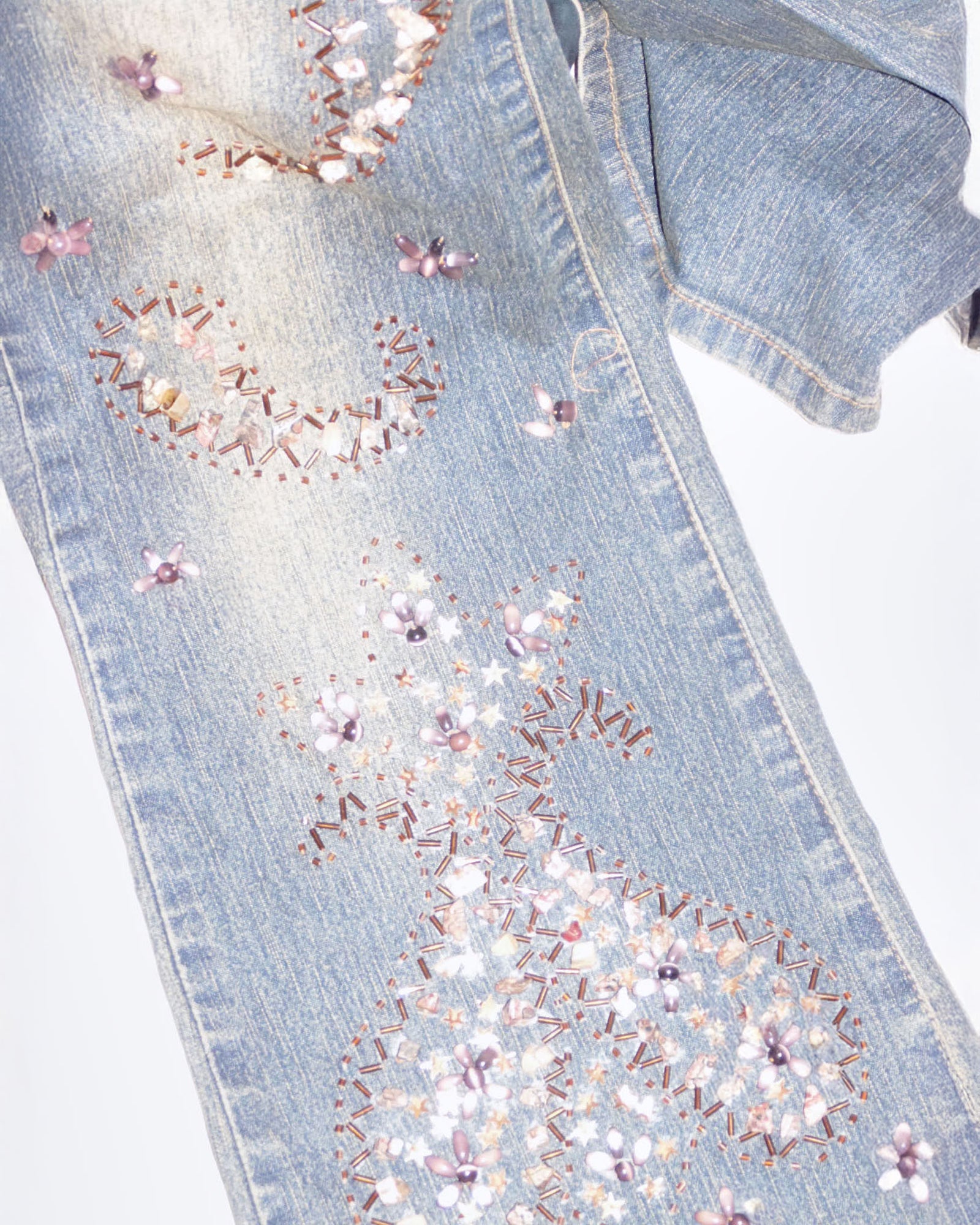 washed flared detailed denim pants
